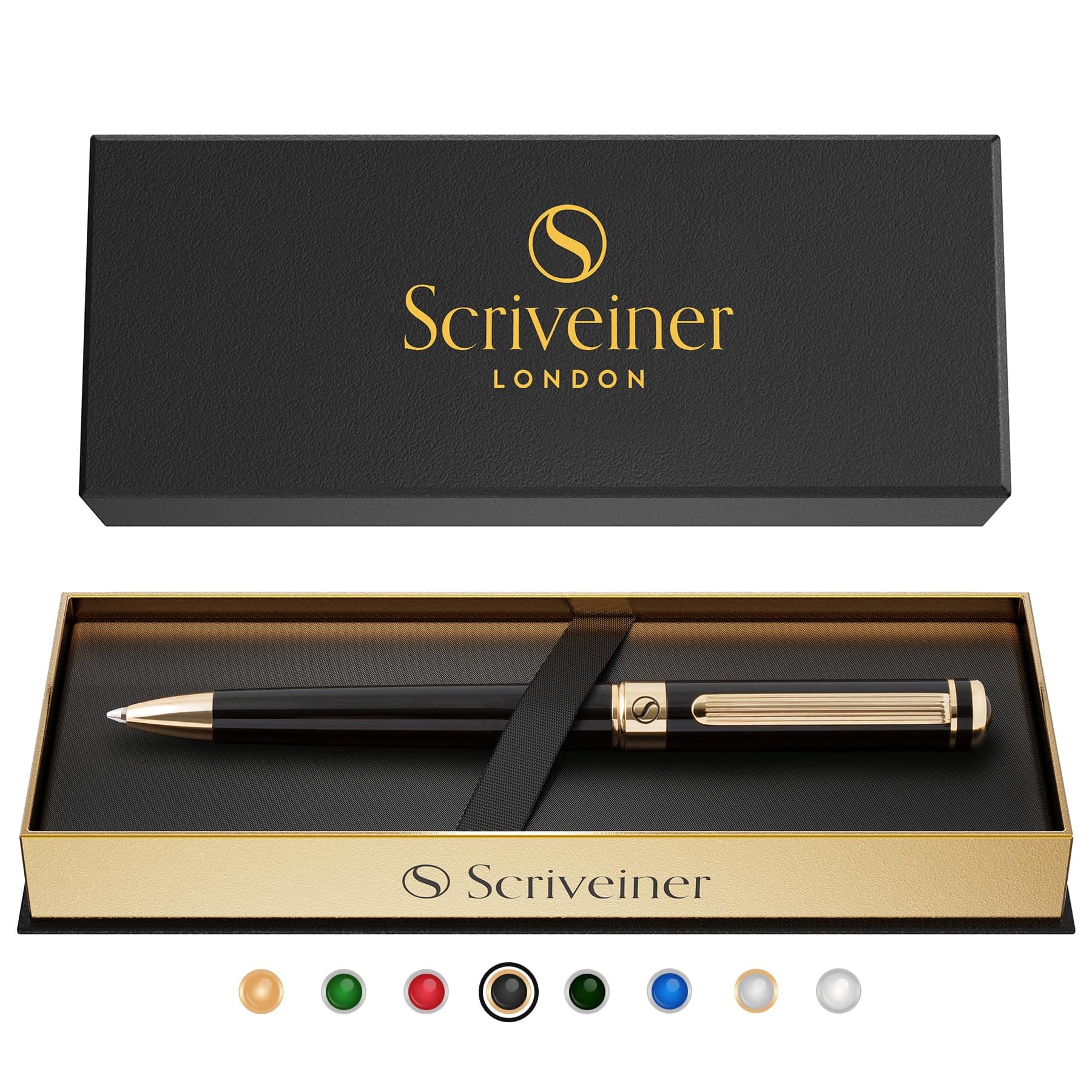 Scriveiner Black Lacquer Ballpoint Pen - Stunning Luxury Pen, Real Gold Plating, Schmidt Black Refill, Best Ball Pen Gift Set for Men & Women, Professional Executive Office, Nice Fancy Designer Pens