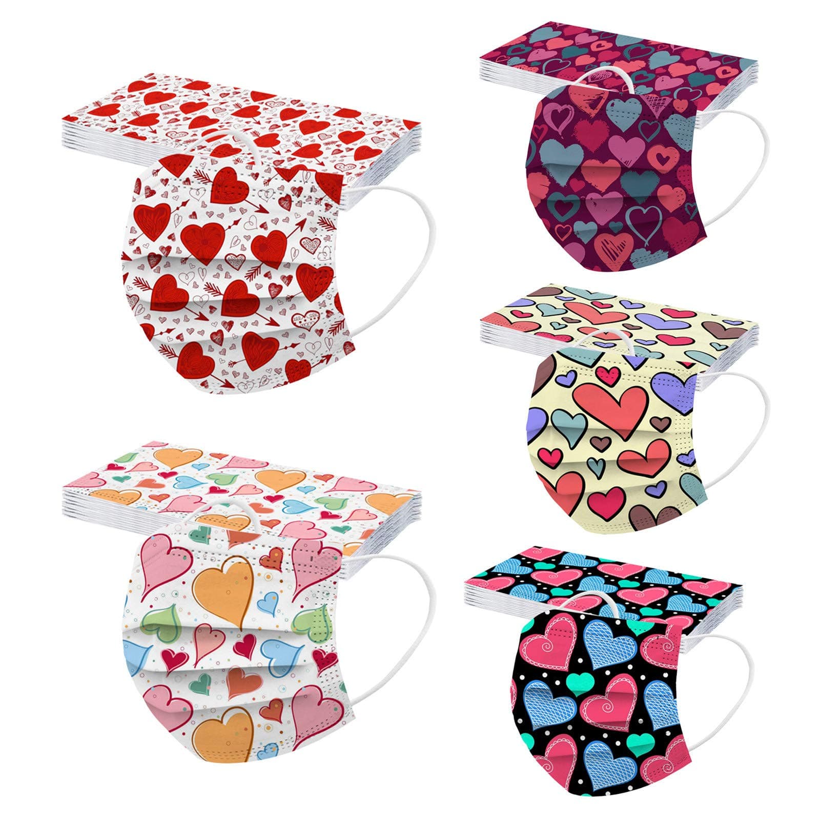 CHENSEN Valentine's Day 50 Pcs Disposable Face Mask Breathable 3-Ply Earloops Dust Holiday Masks for Women Men Adults