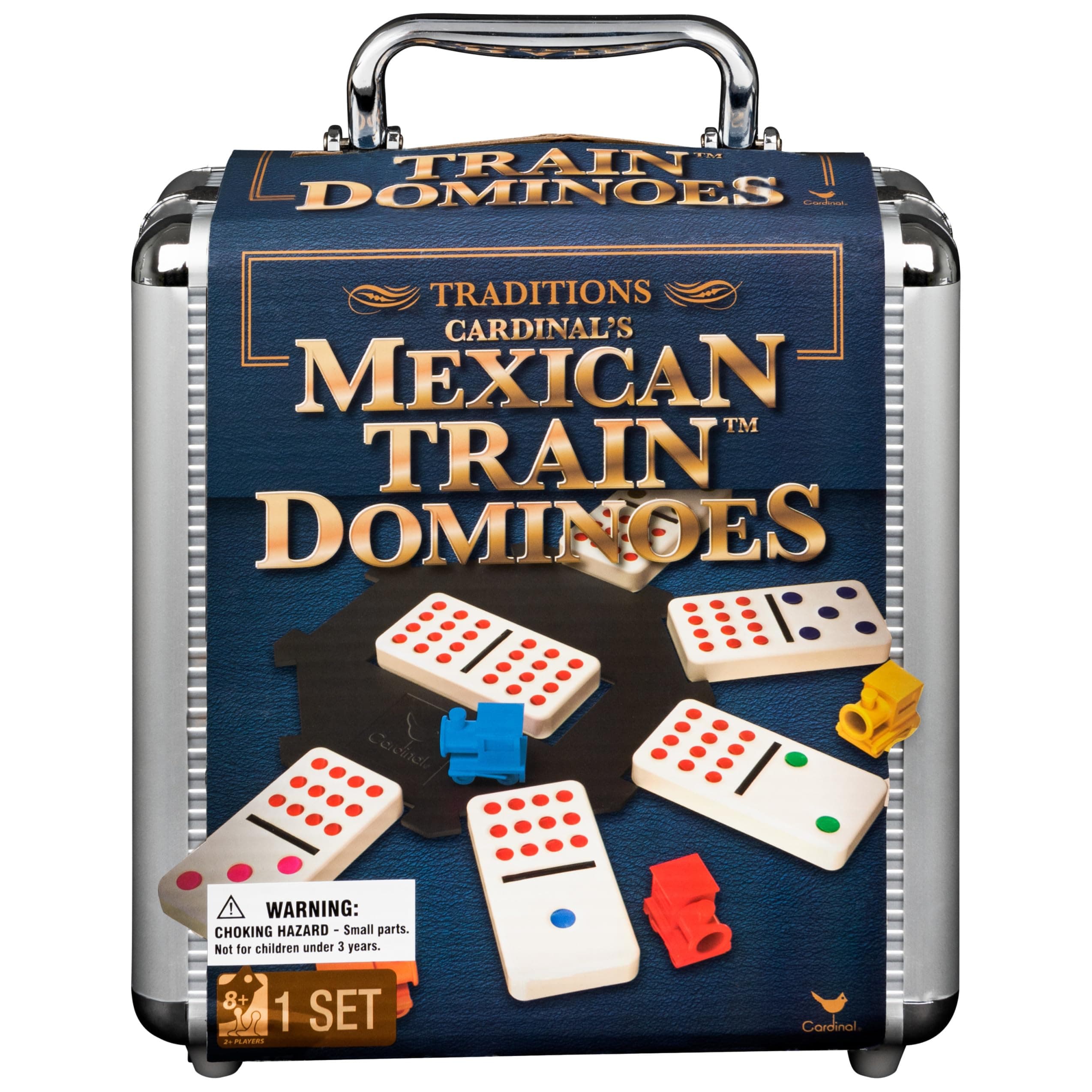 Mexican Train Dominoes Game in Aluminum Carry Case, for Families and Kids Ages 8 and up