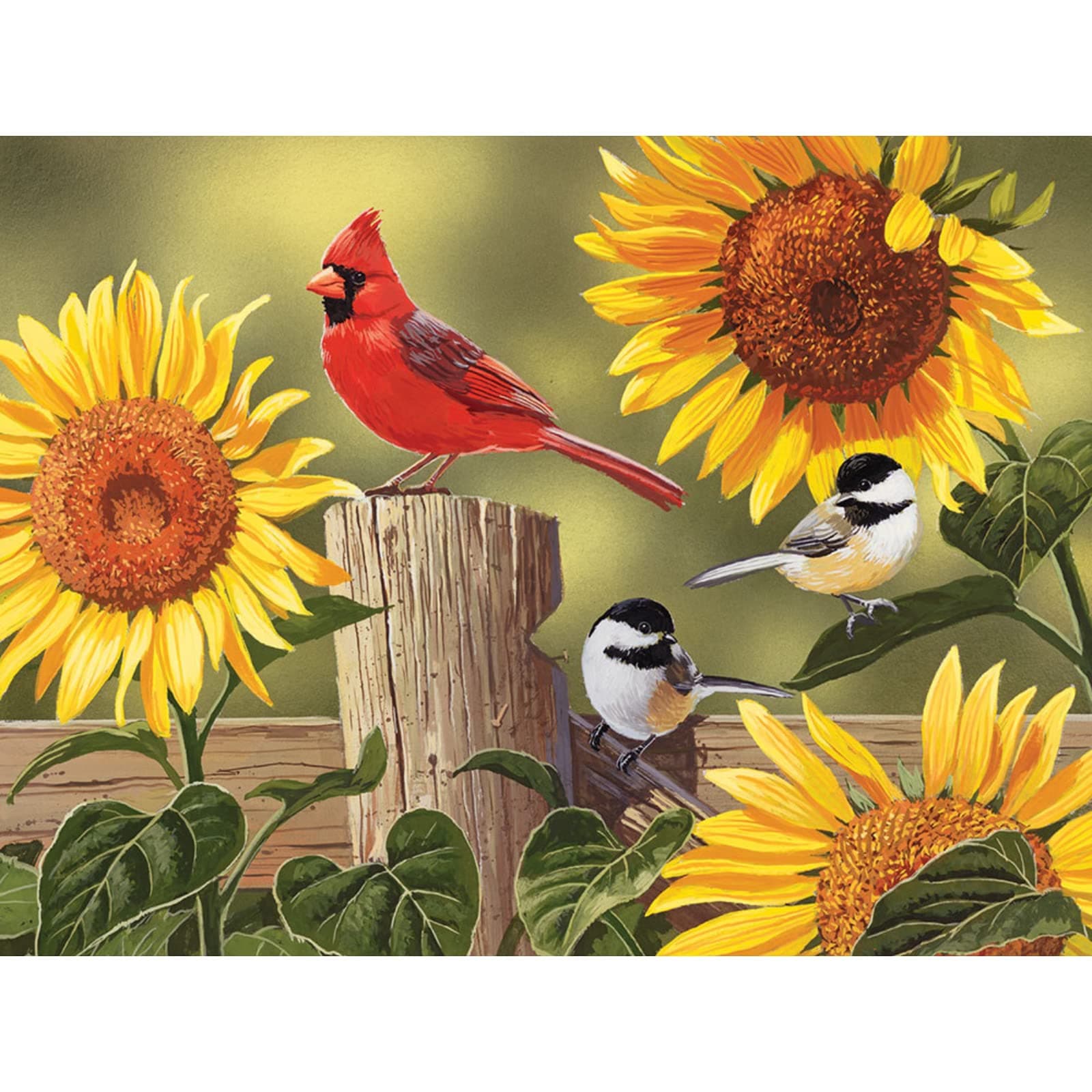 Bits and Pieces200 Piece Jigsaw Puzzle for Adults – Sunflower & Songbirds - Cardinals Jigsaw Puzzle by William Vanderdasson, Completed Puzzle Size: 15" x 19"
