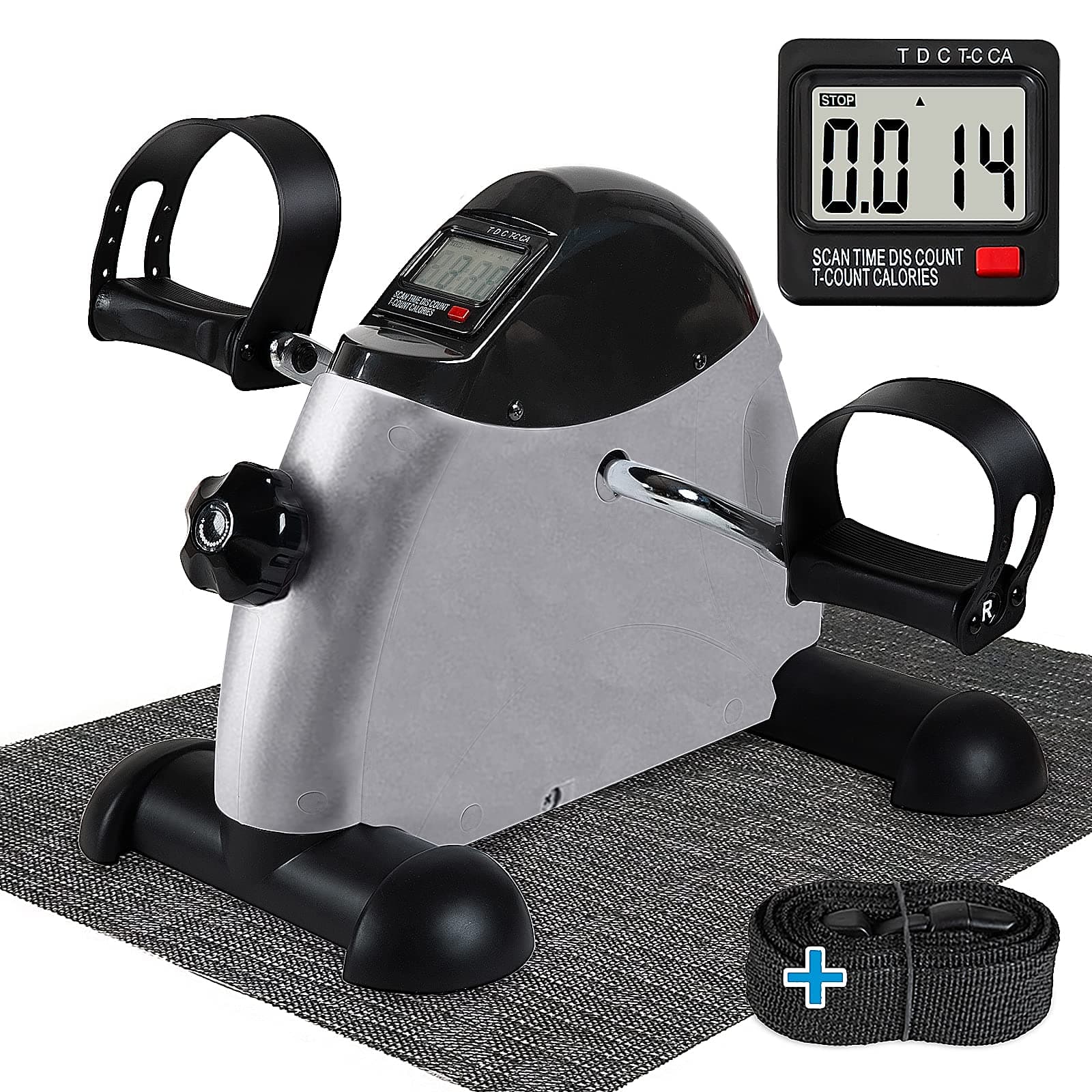 Under Desk Bike Pedal Exerciser - TABEKE Mini Exercise Bike for Arm/Leg Exercise, Pedal Exerciser for Seniors with LCD Display Silver Grey