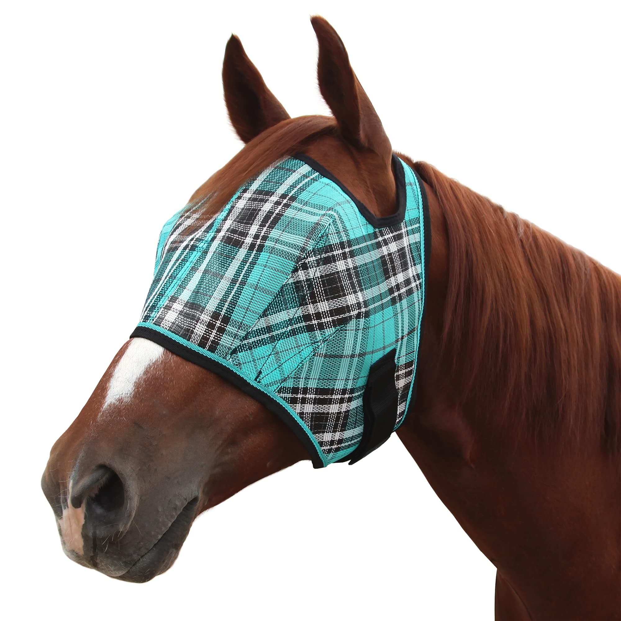 Kensington Fly Mask Web Trim — Protects Horses Face and Eyes From Biting Insects and UV Rays While Allowing Full Visibility — Ears and Forelock Able to Come Through the Mask (Medium, Black Ice)