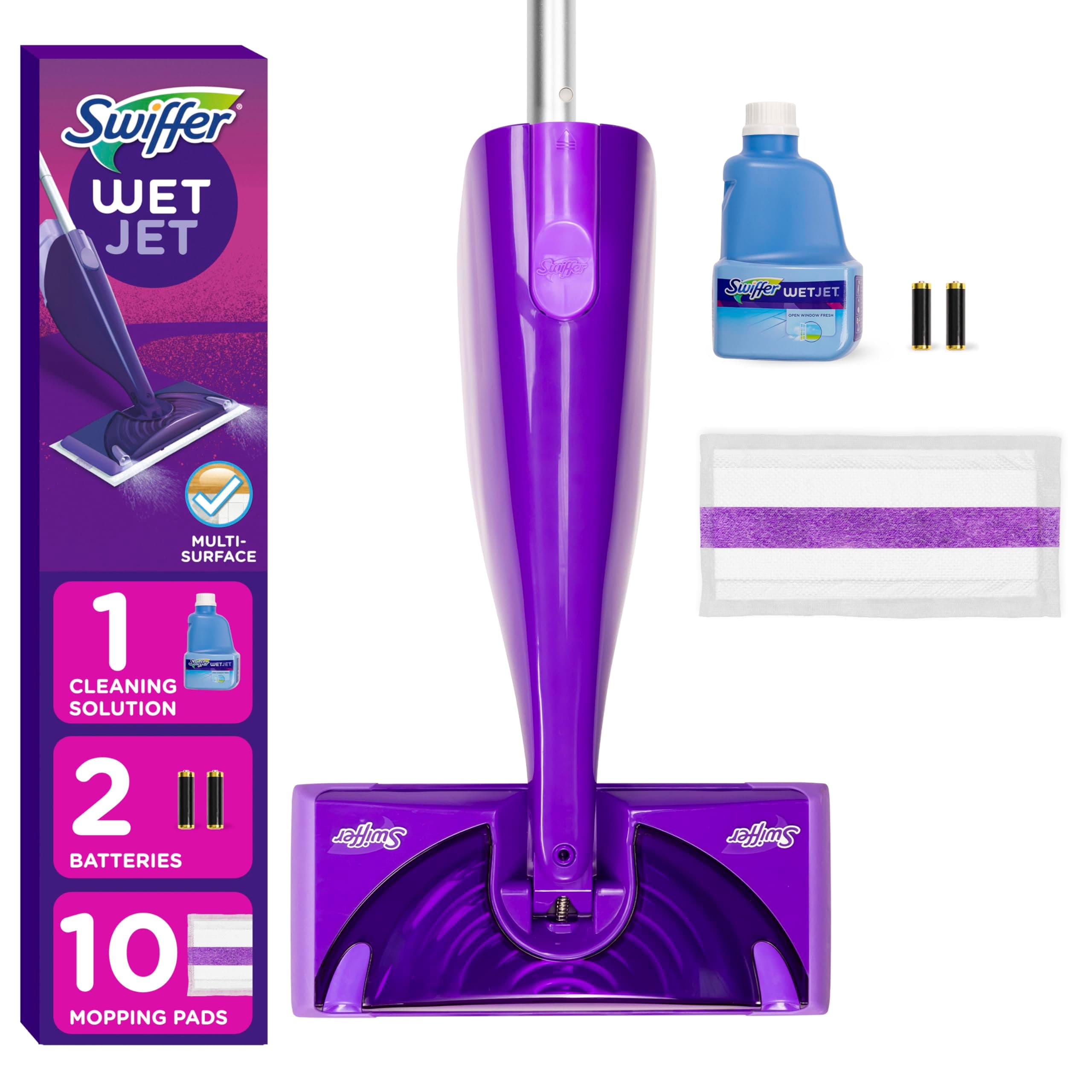 WetJet Hardwood and Floor Spray Mop Cleaner Starter Kit, Includes: 1 Power Mop, 10 Pads, Cleaning Solution, Batteries