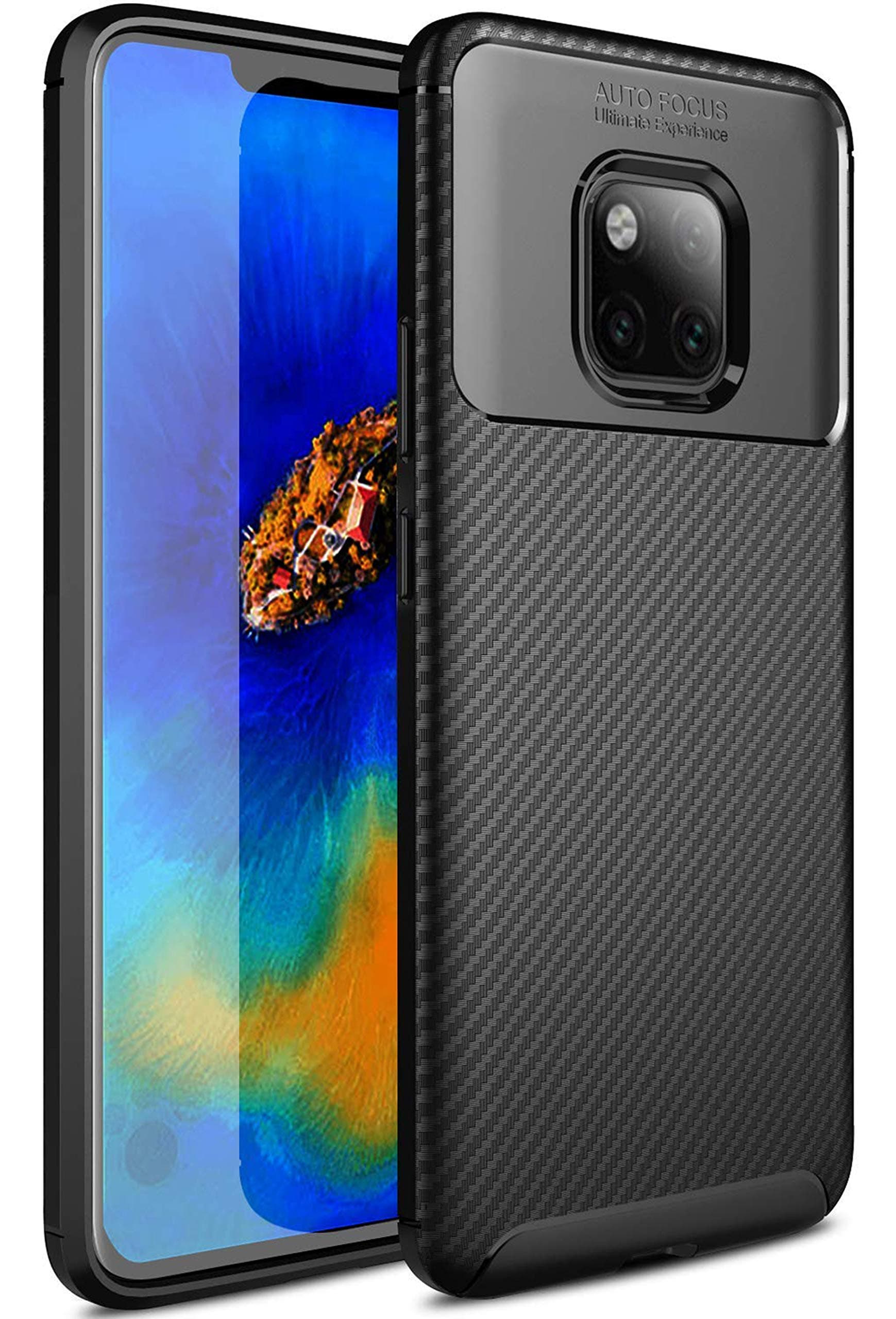 Huawei Mate 20 Pro case, Casix Ultra Thin [Carbon Fiber] Scratch Resistant [Shock Absorption] Soft TPU [Anti-Slip/Grip] Protective Cover for The Huawei Mate 20 Pro (Black)