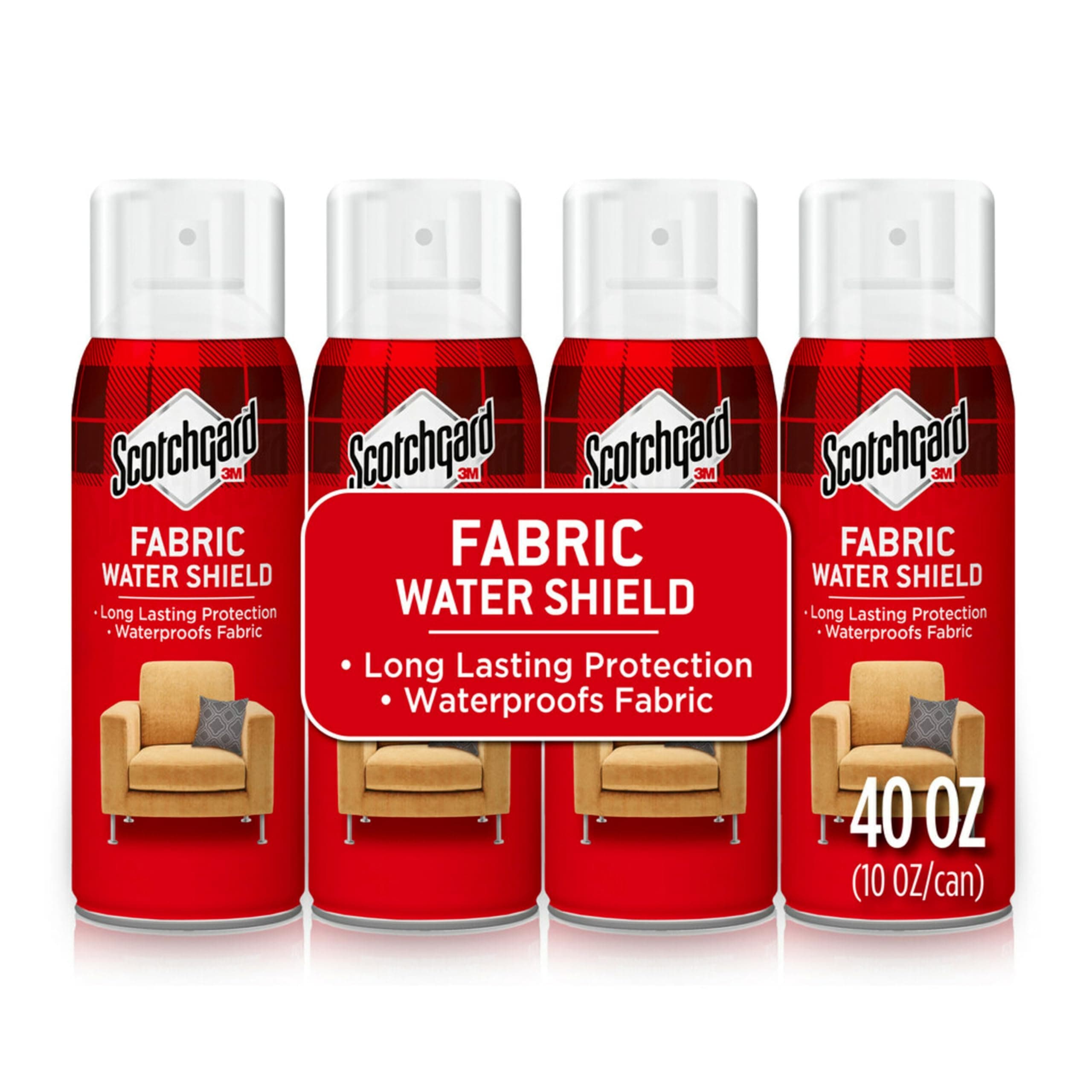 Fabric Water Shield, 40 Ounces (Four, 10 Ounce Cans), Repels Water, Ideal for Couches, Pillows, Furniture, Shoes and More, Long Lasting Protection