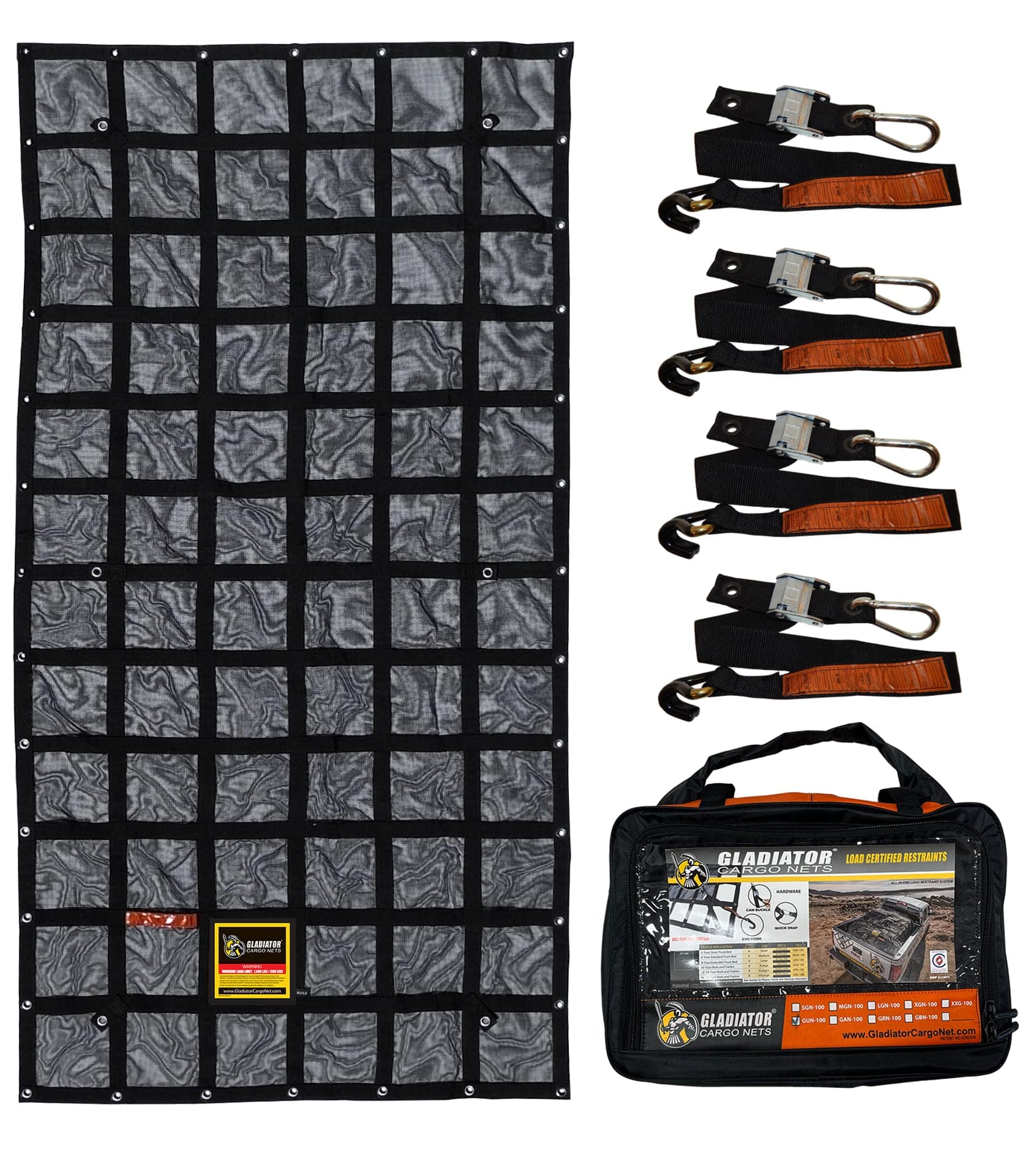 Gladiator Cargo NetsHeavy Duty Cargo Net - Utility Beds and Trailers - Roof Racks - Accesories- SUV- (GUN-100) 4' x 8'