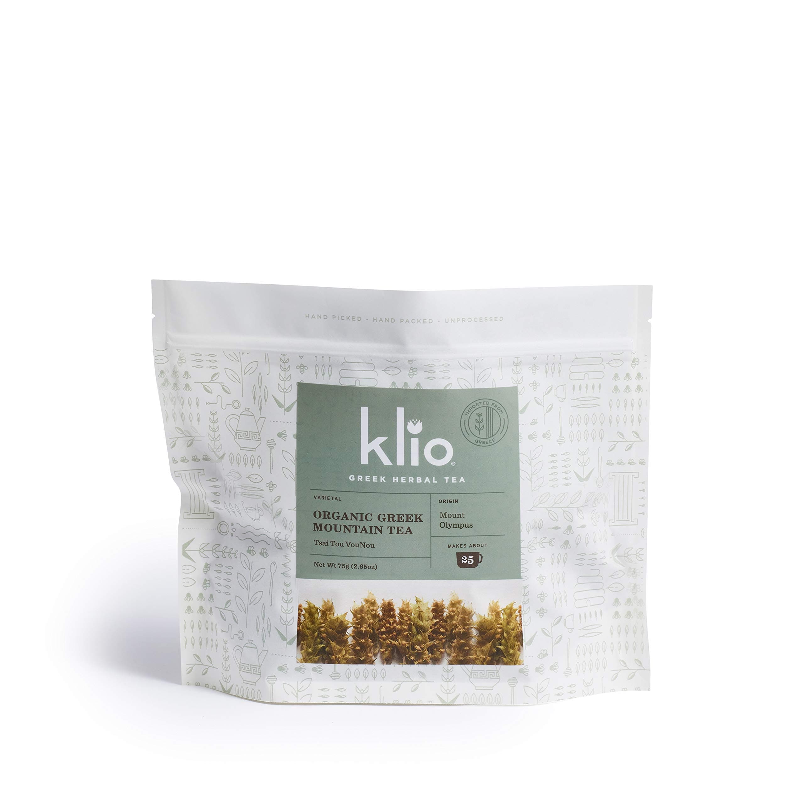 Klio Organic Greek Mountain Tea - Mt. Olympus. High Flower Content. High Polyphenol and Antioxidant Levels - Lab Tested. Makes 25 Servings.