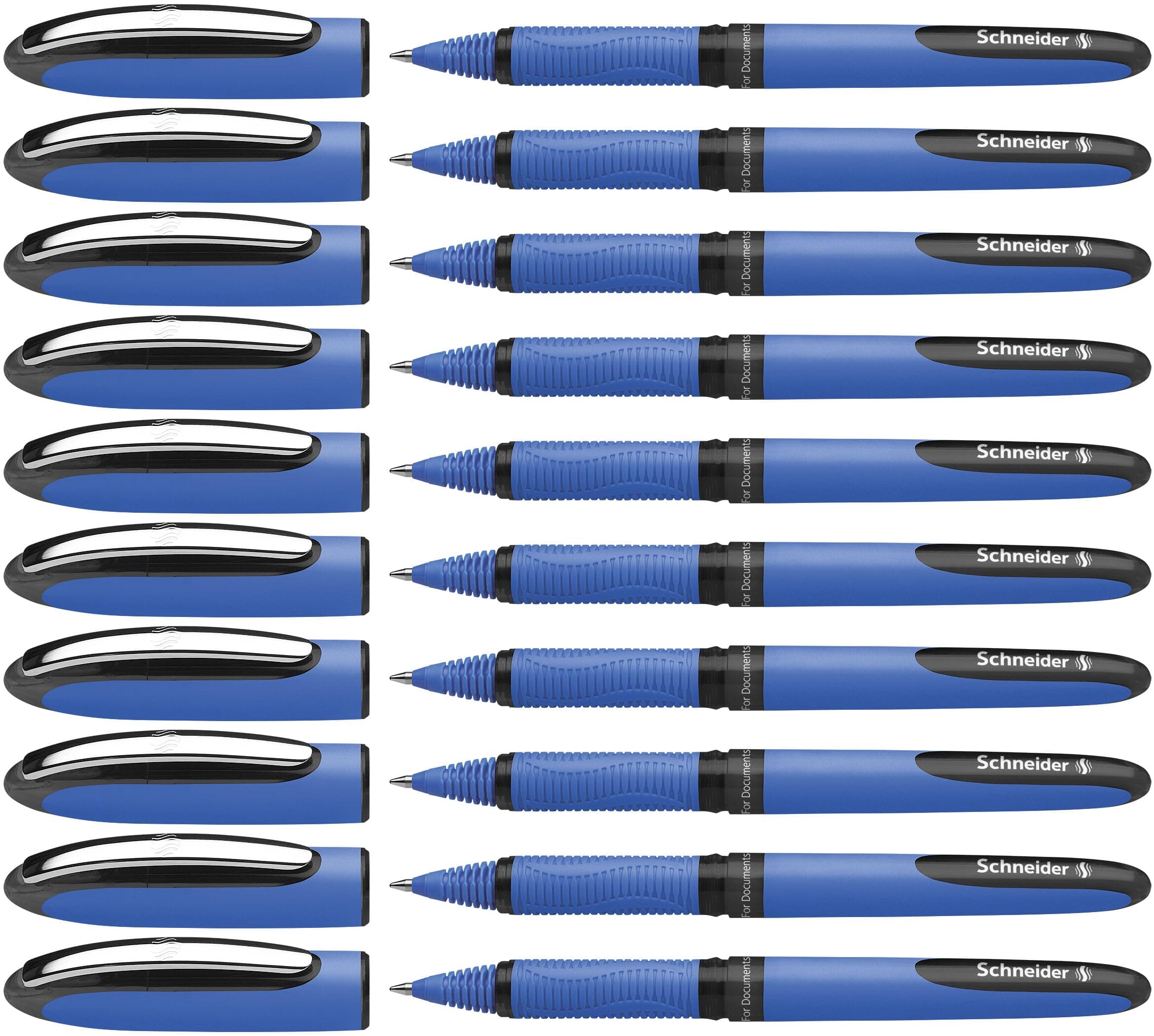 Schneider One Hybrid C Rollerball Pen, 0.5 mm Hybrid Conical Tip, Light Blue Barrel, Black Ink, Box of 10 Pens (183201)