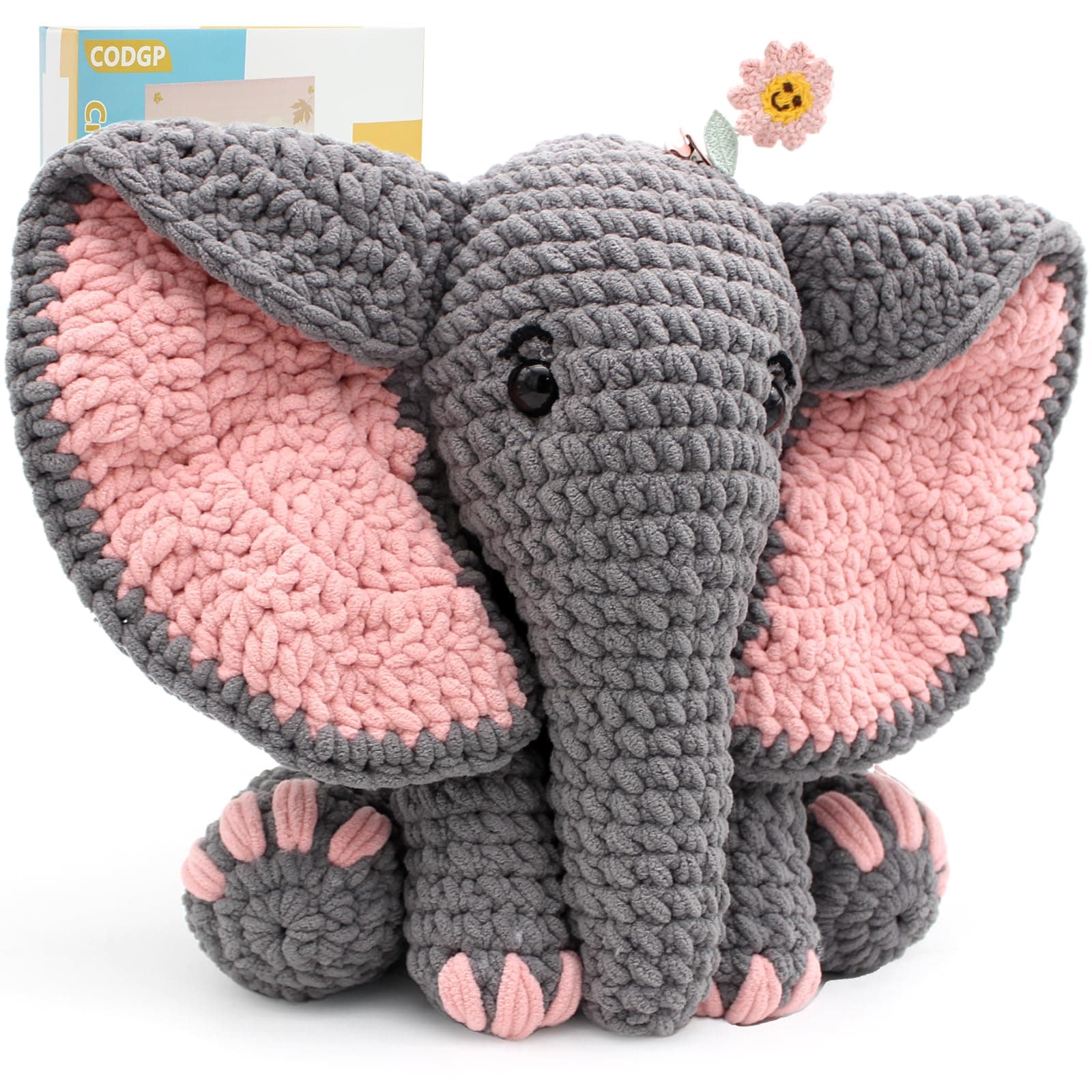 CODGP Crochet Kit for Beginners,13in Crochet Animal Kit Elephant,Crochet Starter Kit Gift for Adults Kids with Yarn Sets,Amigurumi Crochet Kit with Step-by-Step Video Tutorials
