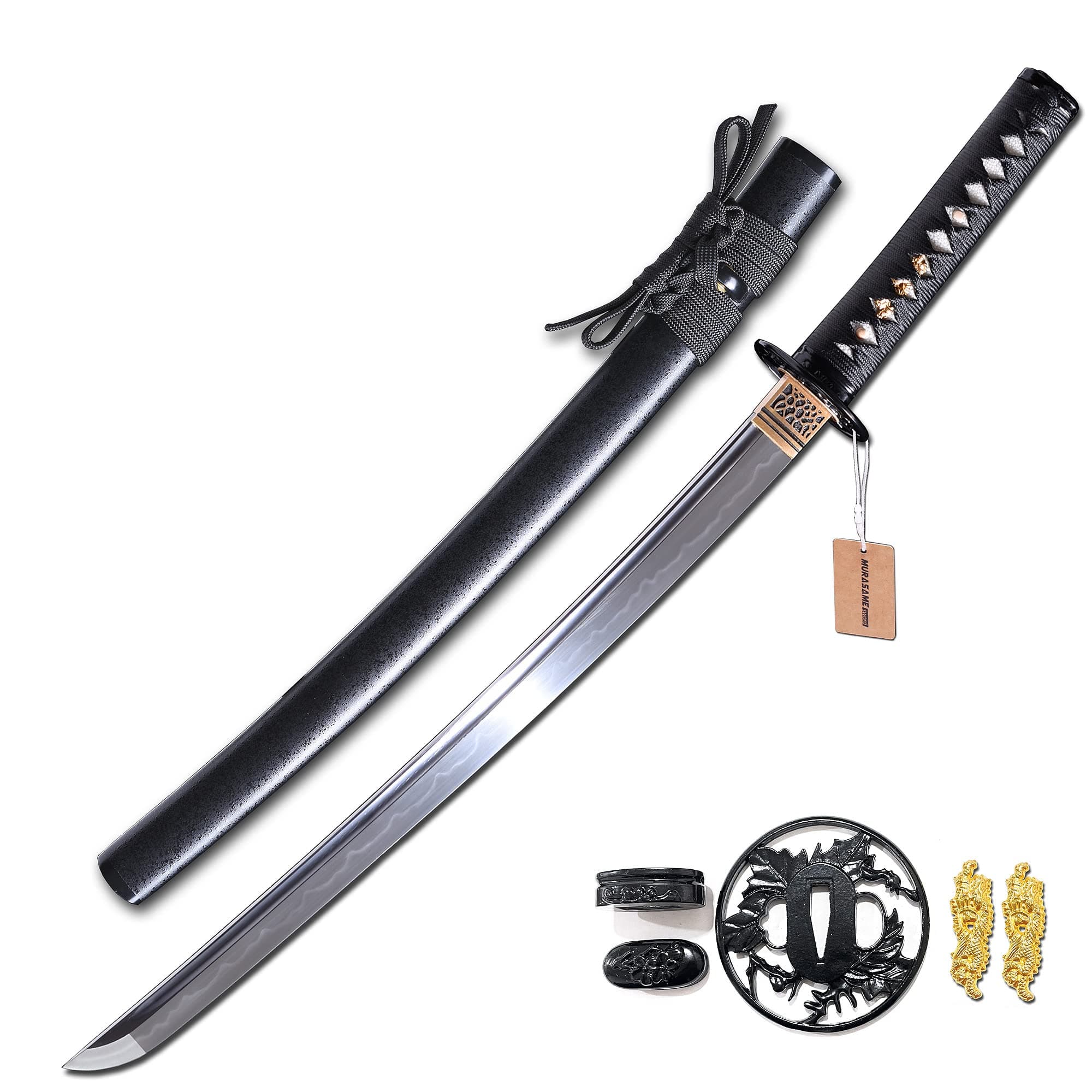 MURASAME Wakizashi Sword T10 Steel Clay Tempered Real Hamon Handmade Battle Ready…