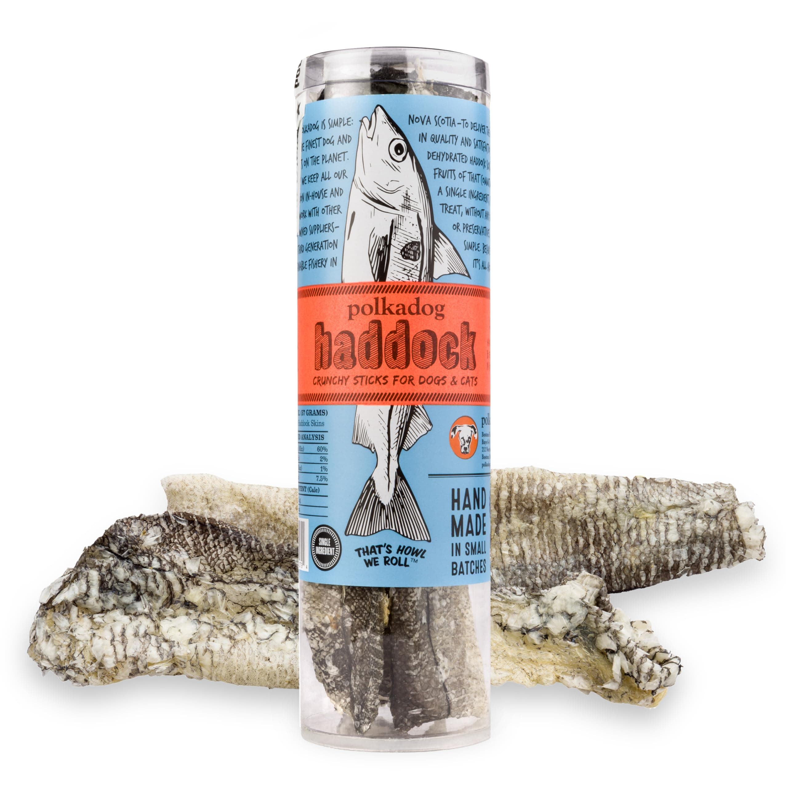 Polkadog Crunchy Haddock Skins Dog Treats – Single-Ingredient, Omega-3 Rich, All-Natural Pet Snack – Locally-Caught, Sustainable Seafood – High Protein, Made in USA – 2 oz