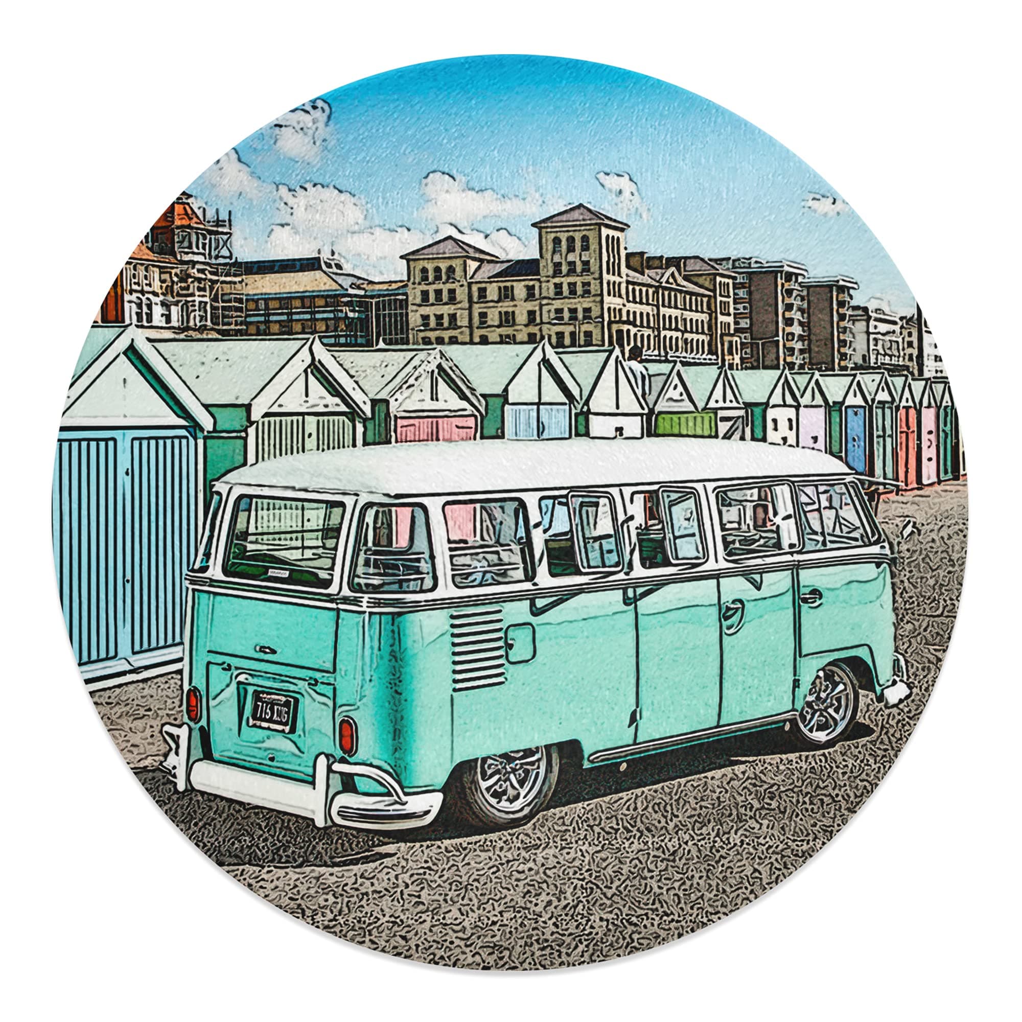 30cm Round Campervan Novelty Tempered Glass Chopping Board