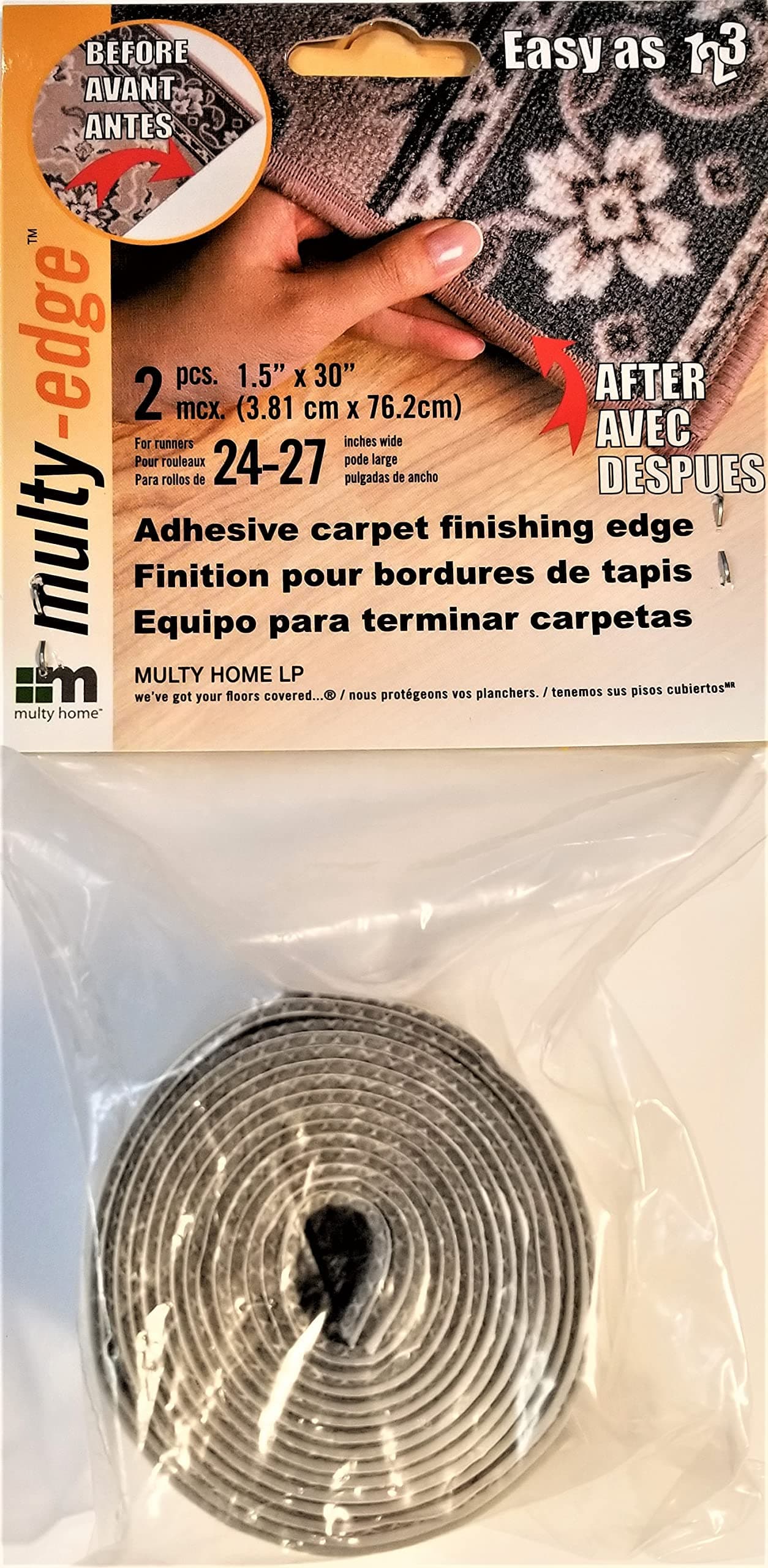Multy Adhesive Carpet Finishing Edge, 1.5" x 30", Grey, 2-Pieces