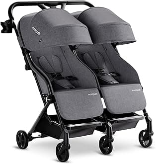 Mompush Lithe Double Stroller, Lightweight Side by Side Stroller for Newborn and Toddler, Easy Fold, Spacious Seats with Recline, UPF50+ Canopy