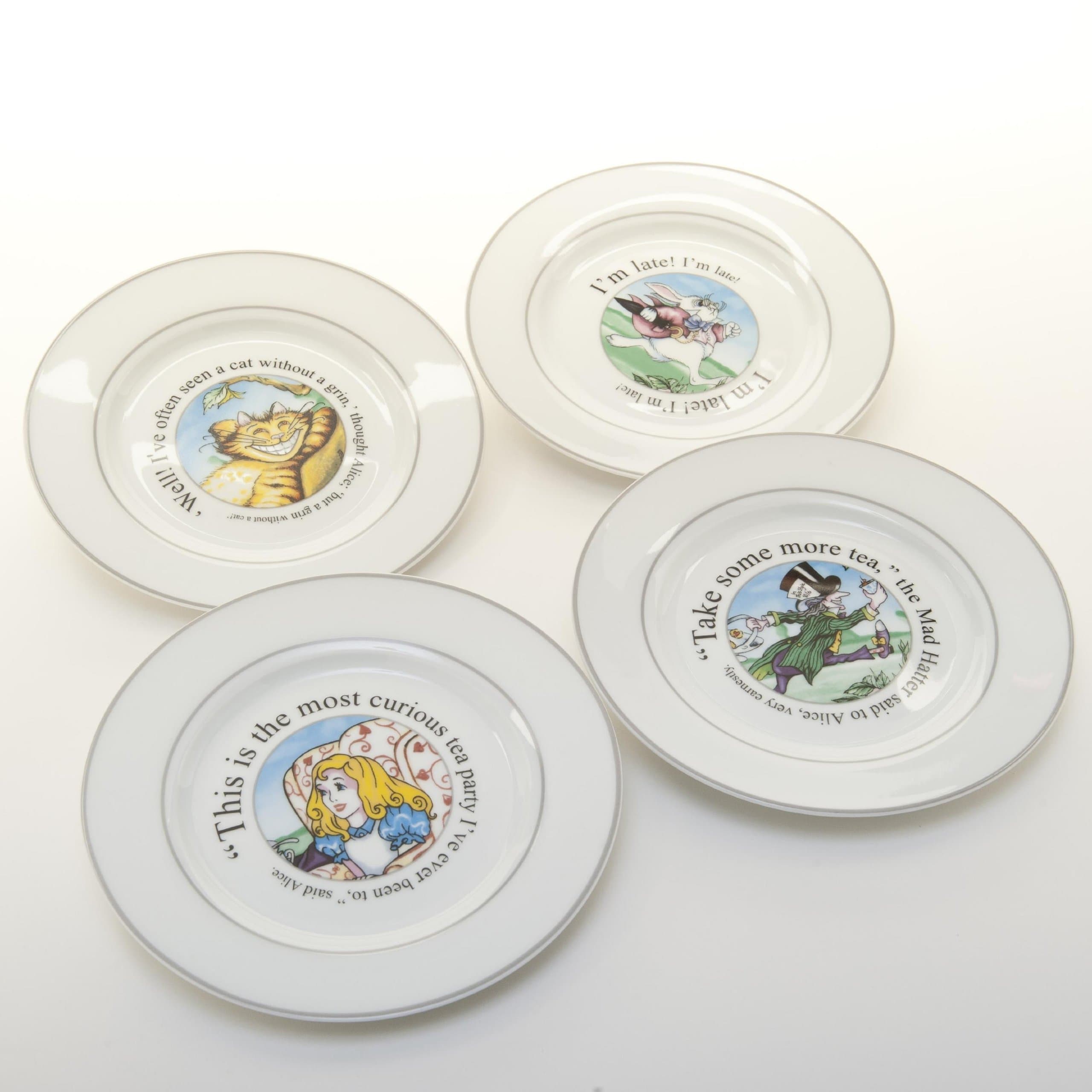 Alice In Wonderland 8 inch Accent Salad Plate Dessert Plate Set of 4 Retired Pattern