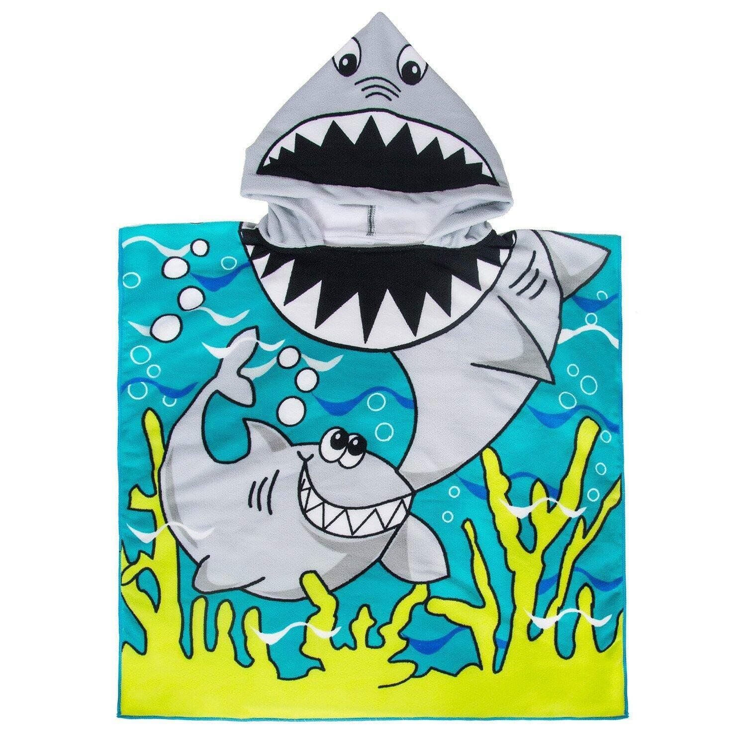 Hooded Towel for Age 2 to 7 Year Kids Cotton,Super Absorbent, 24Ã—24Inch, Use for Bath/Pool/Beach Times, Shark
