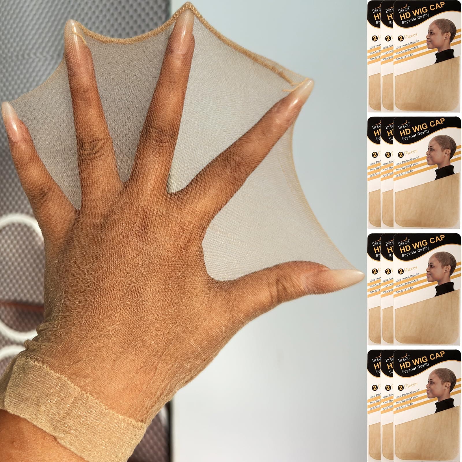 BEEOS SKINLIKE Real HD Wig Cap, 24 Pieces Ultra-thin Invisible Nylon Wig Cap for Women, Stretchy Stocking Nude Caps Wholesale