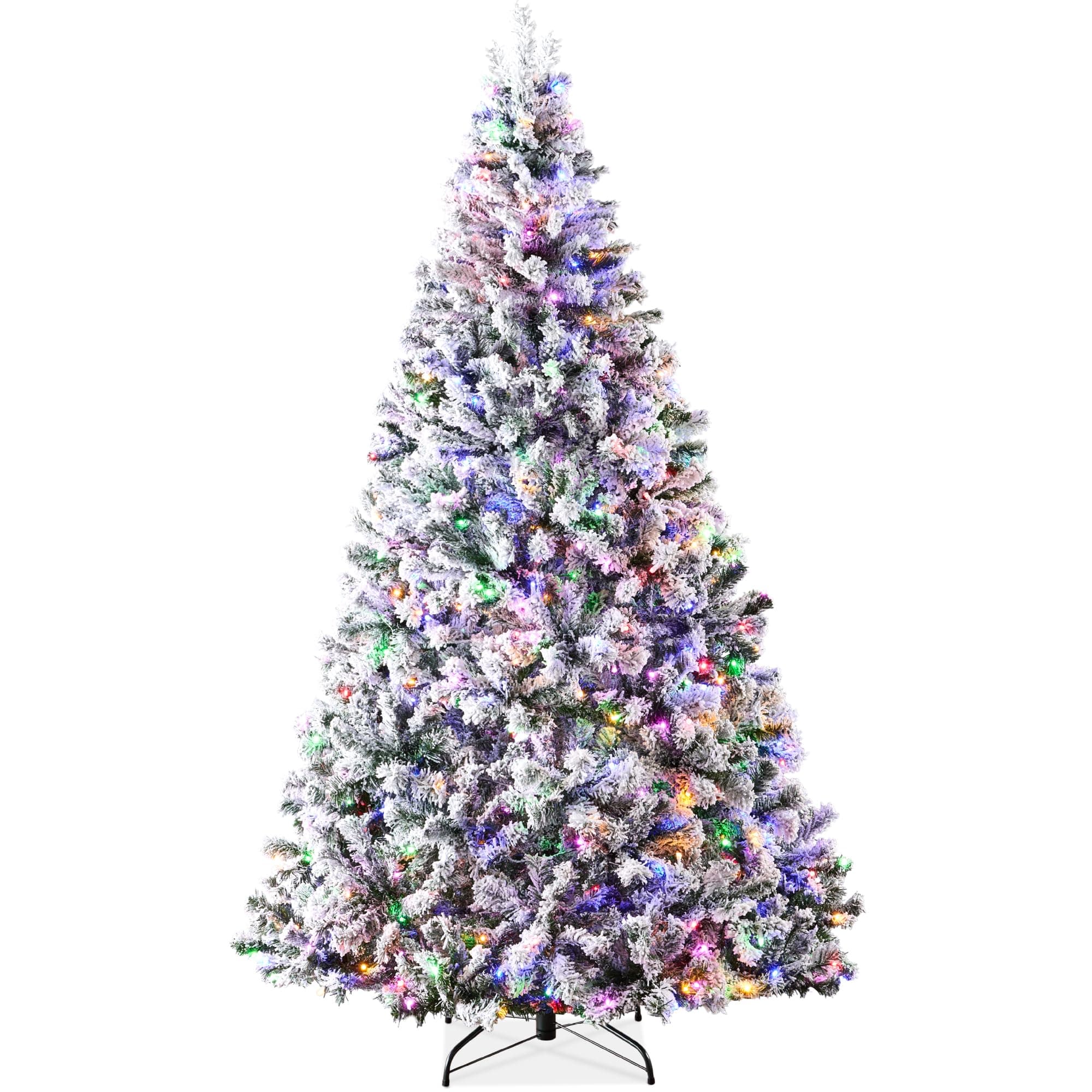 Best Choice Products Pre-Lit Artificial Christmas Tree 12ft Snow Flocked Pine Tree, 2-in-1 White and Multicolor LED Lights, Full Snowy Appearance