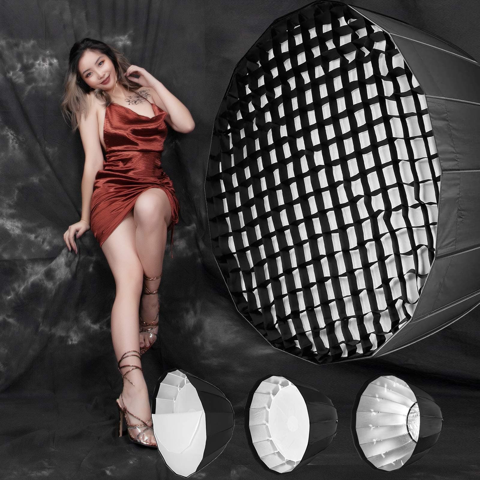 HWAMART Parabolic softbox Para Softbox Foldable Studio Interior Reflector Umbrella for Studio Speed-Light Lite Flash Lamp strobe lighting 190CM, Bowen-s Fit