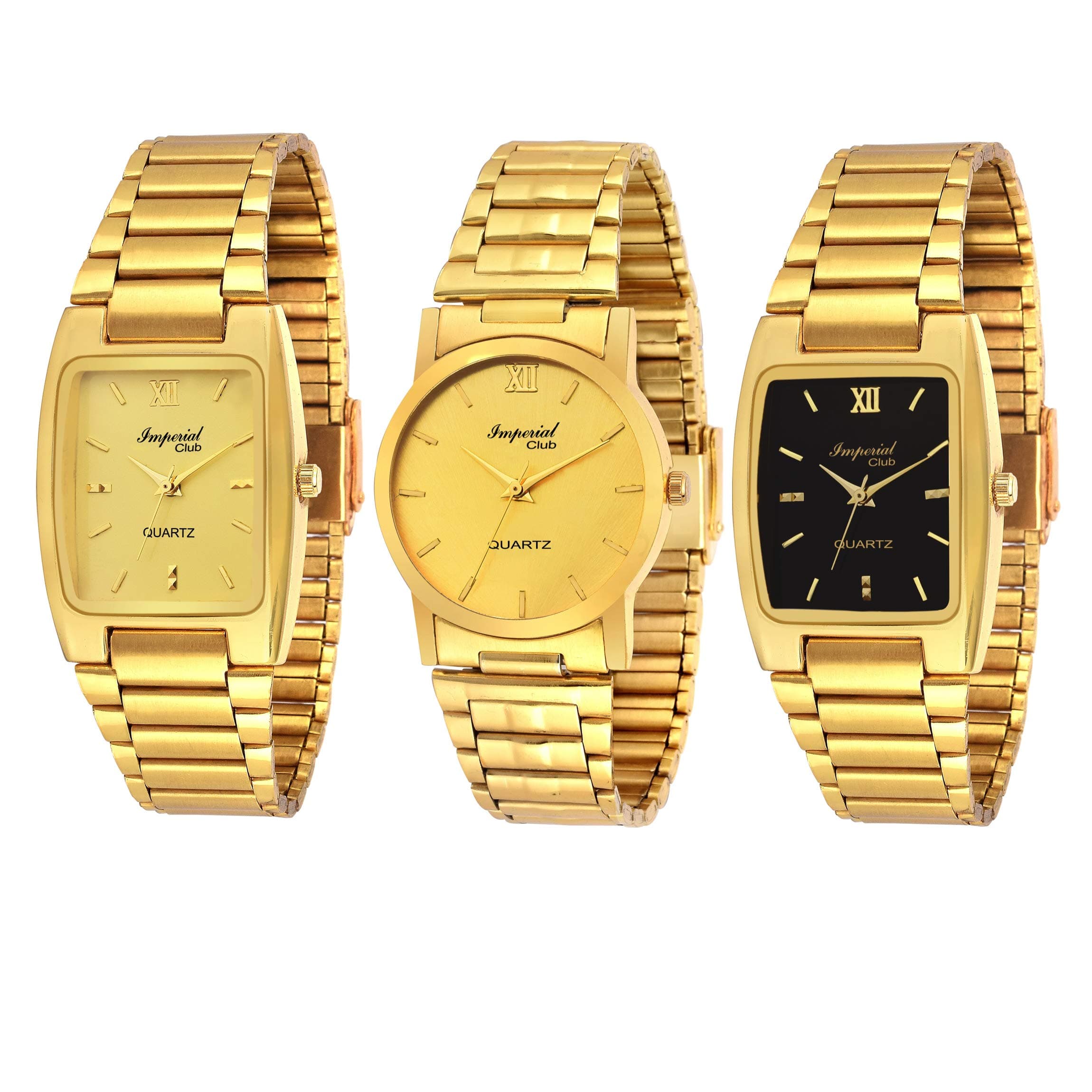 Analogue Men's Stainless Steel Watch (Gold & Black Dial Gold Colored Strap) (Pack of 3)