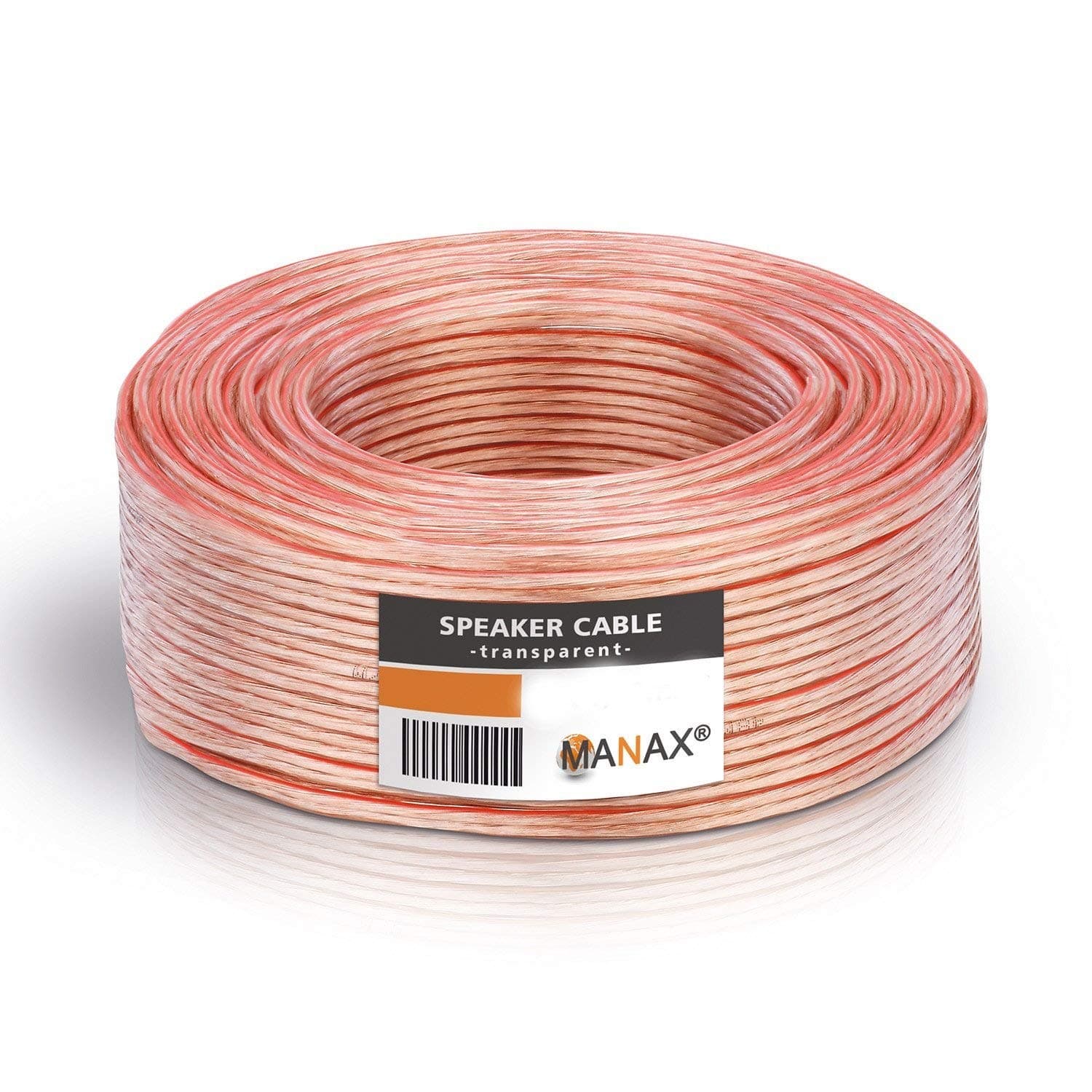 MANAX® Loudspeaker Cable White 2 x 1.5 mm² 30 m Ring Transparent