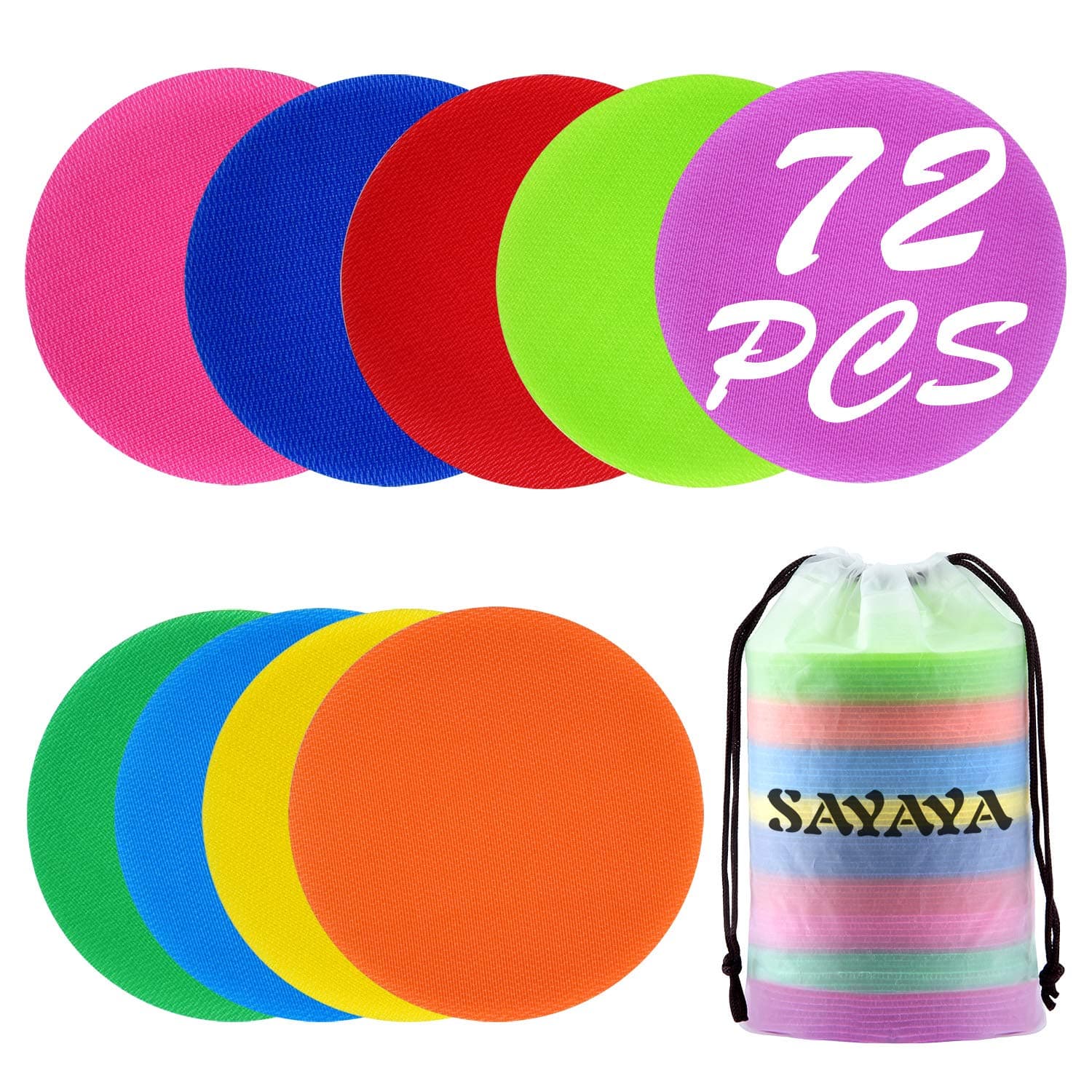 SAYAYA 72 Pieces Spot Markers Carpet Spots Non-Skid Floor Spots 4 Inches Circles for Preschool, Kindergarten, Classroom, 9 Colors