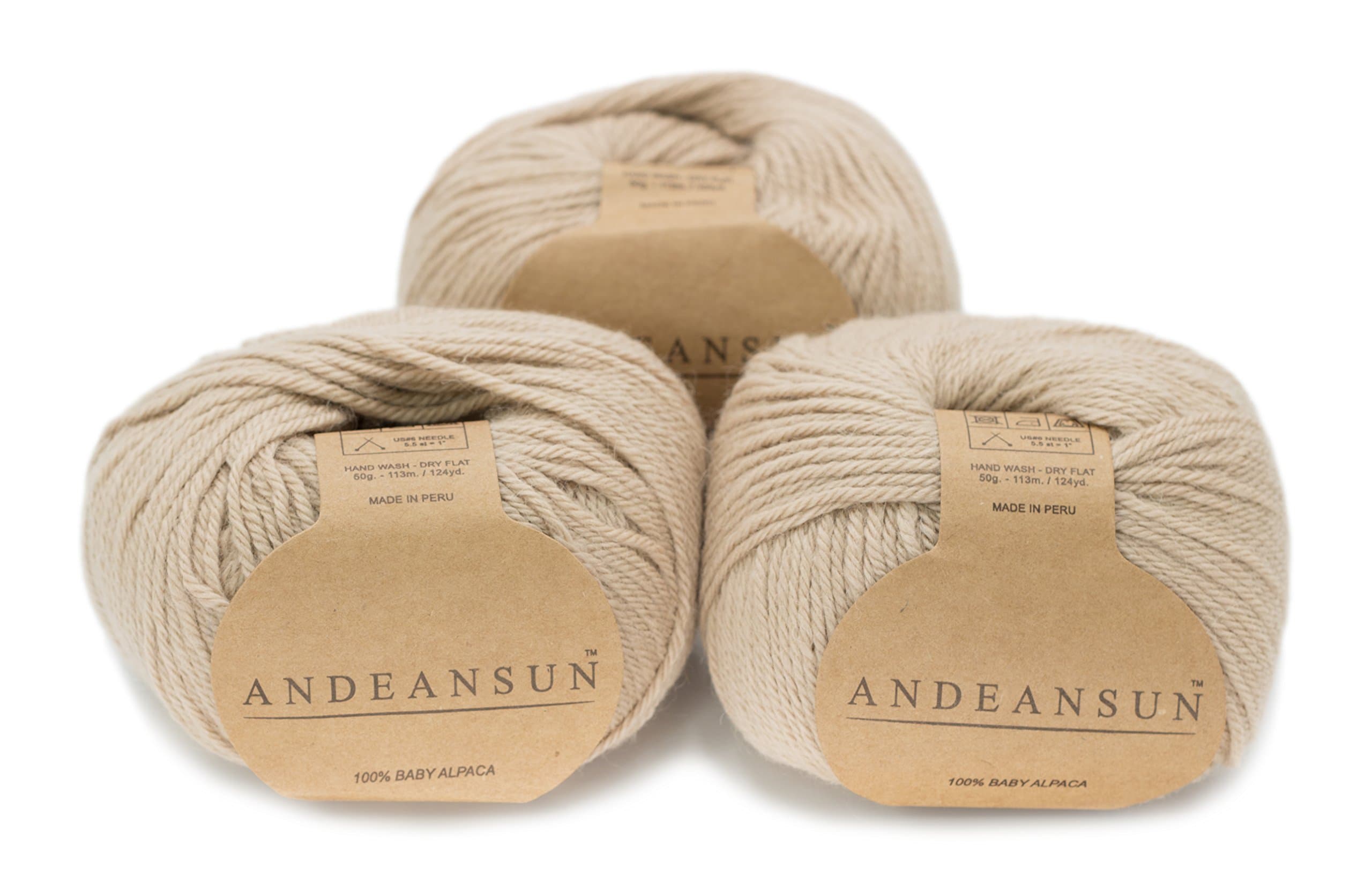 (Set of 3 - Solid Color) 100% Baby Alpaca Yarn Not Wool [328 Yards Total] Beige, #3 DK