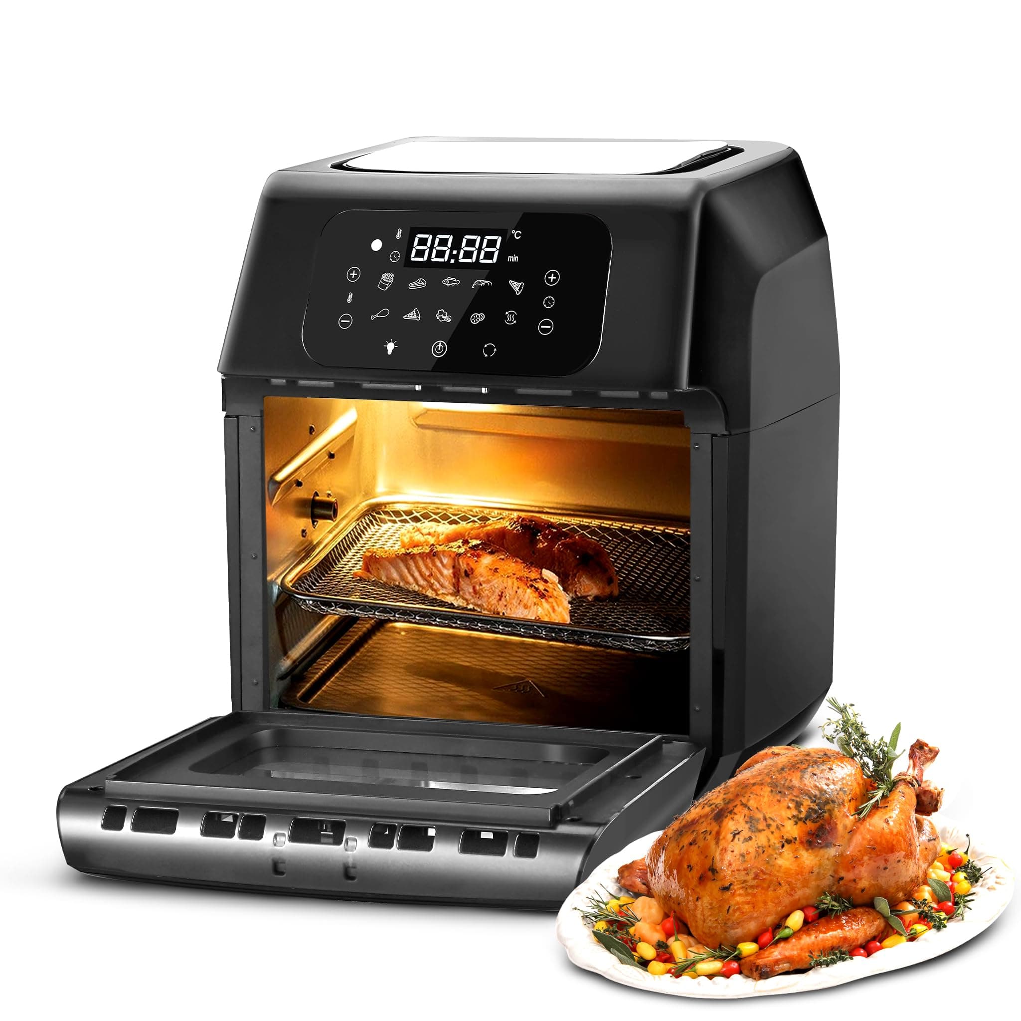 AGARO Prima Digital Air Fryer For Home, 12L, Electric Oven, 1800W, 9 Preset Programs, Reheat, 360 Degrees Air Circulation, Convection Oven, Digital Touch Display, Fry, Bake, Roast, Toast, Black.