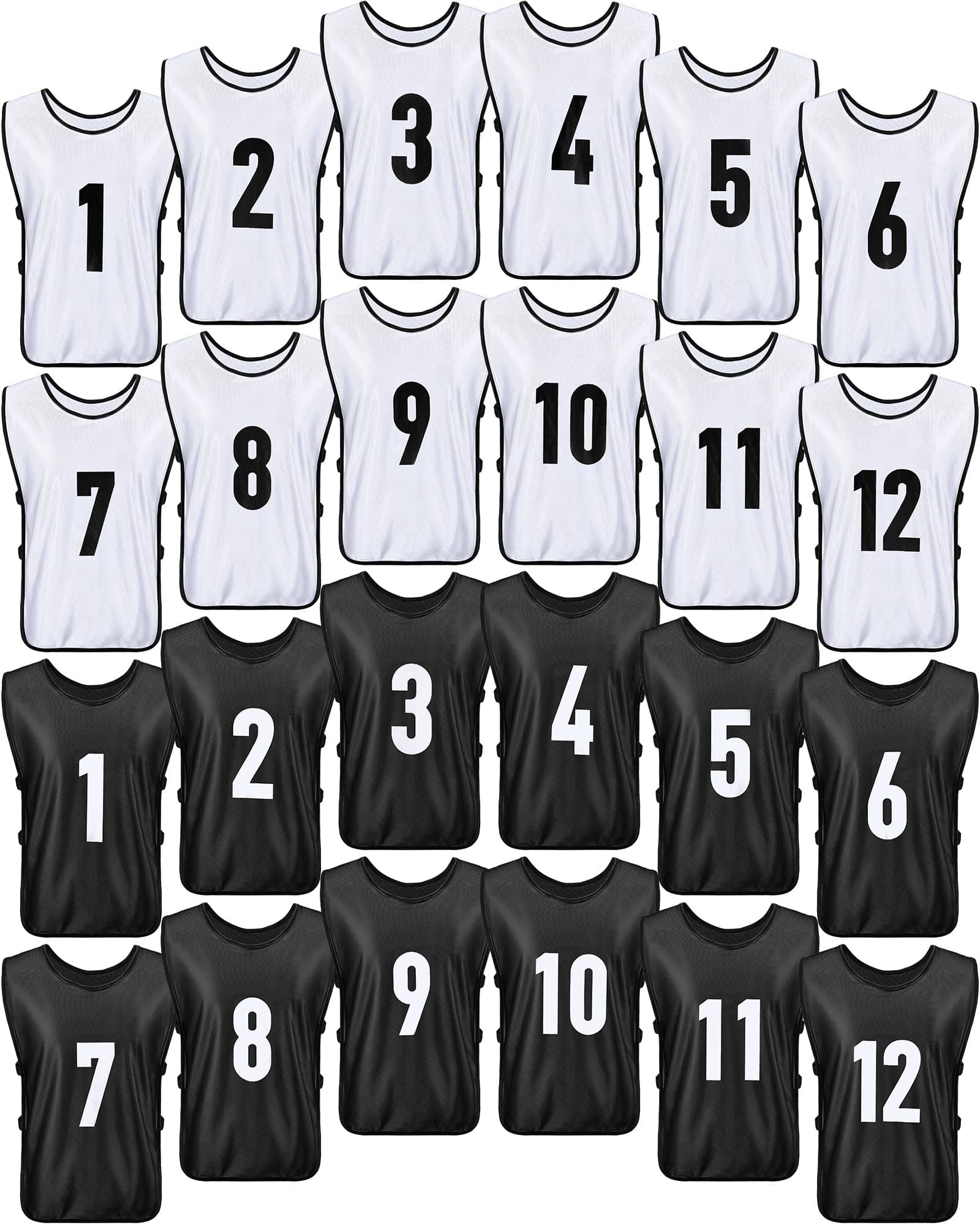 Yahenda 24 Pcs Sports Pinnies Soccer Scrimmage Practice Vests Numbered Soccer Team Pennies with Belt for Adult