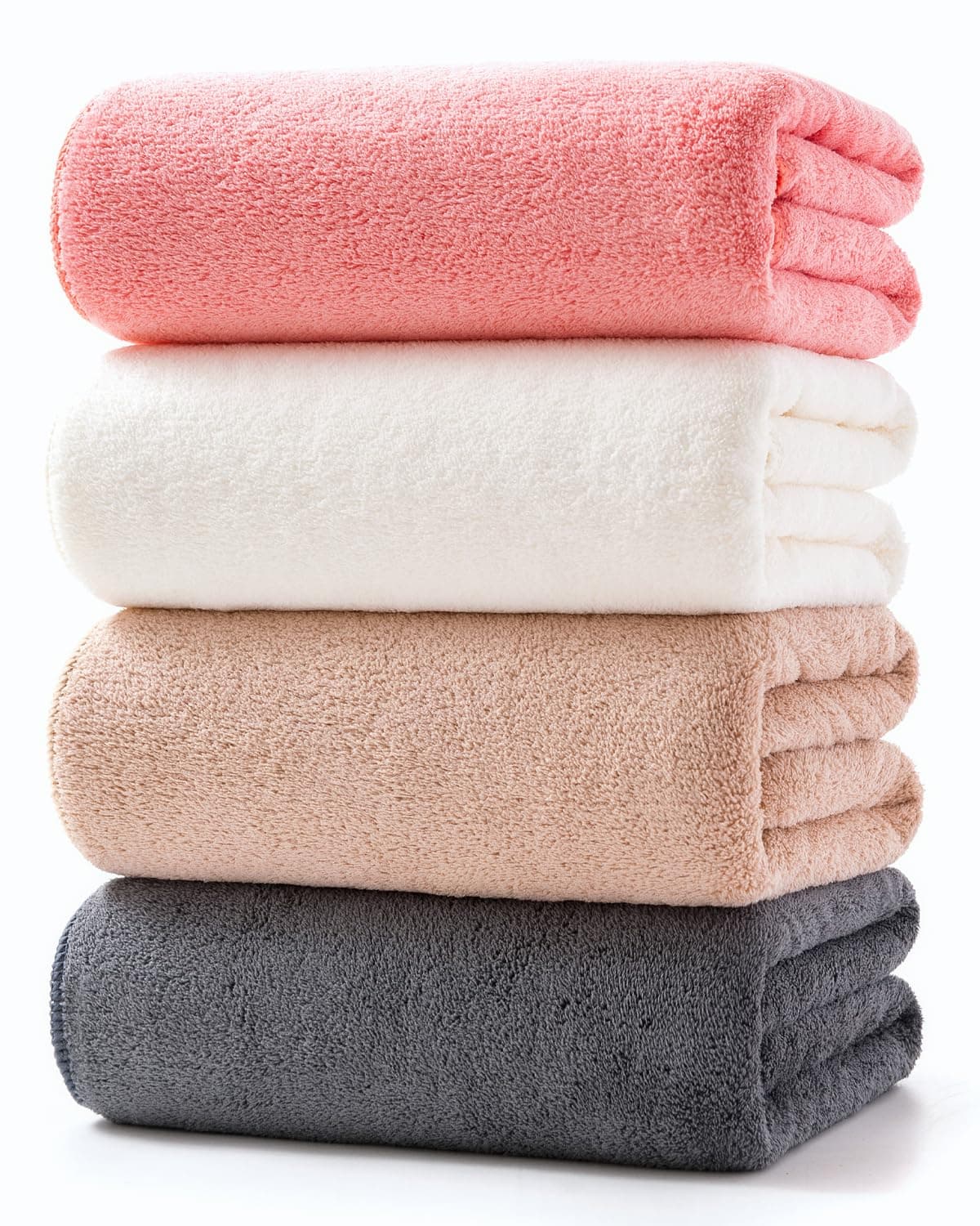 Towels 4 Piece Soft Microfiber Bath Towel Set Salon Gym Yoga Travel Super Absorbent Lightweight Quick Dry and Durable, 55" L x 27" W, 4 Pack Multicolour Red