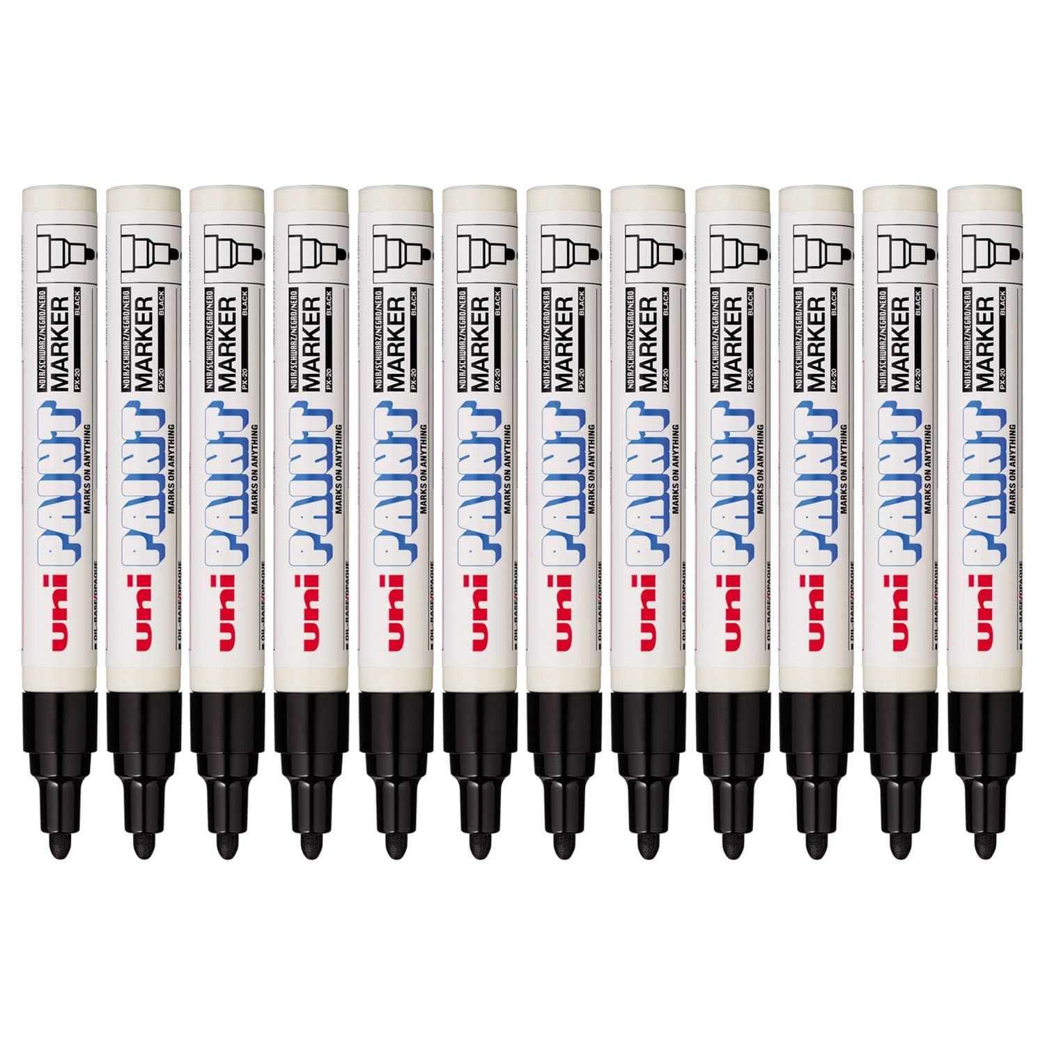 Uniball PX20-N Paint Marker Oil Paint Marker Medium Bullet Tip Pigmentation Ink Black Pack of 12