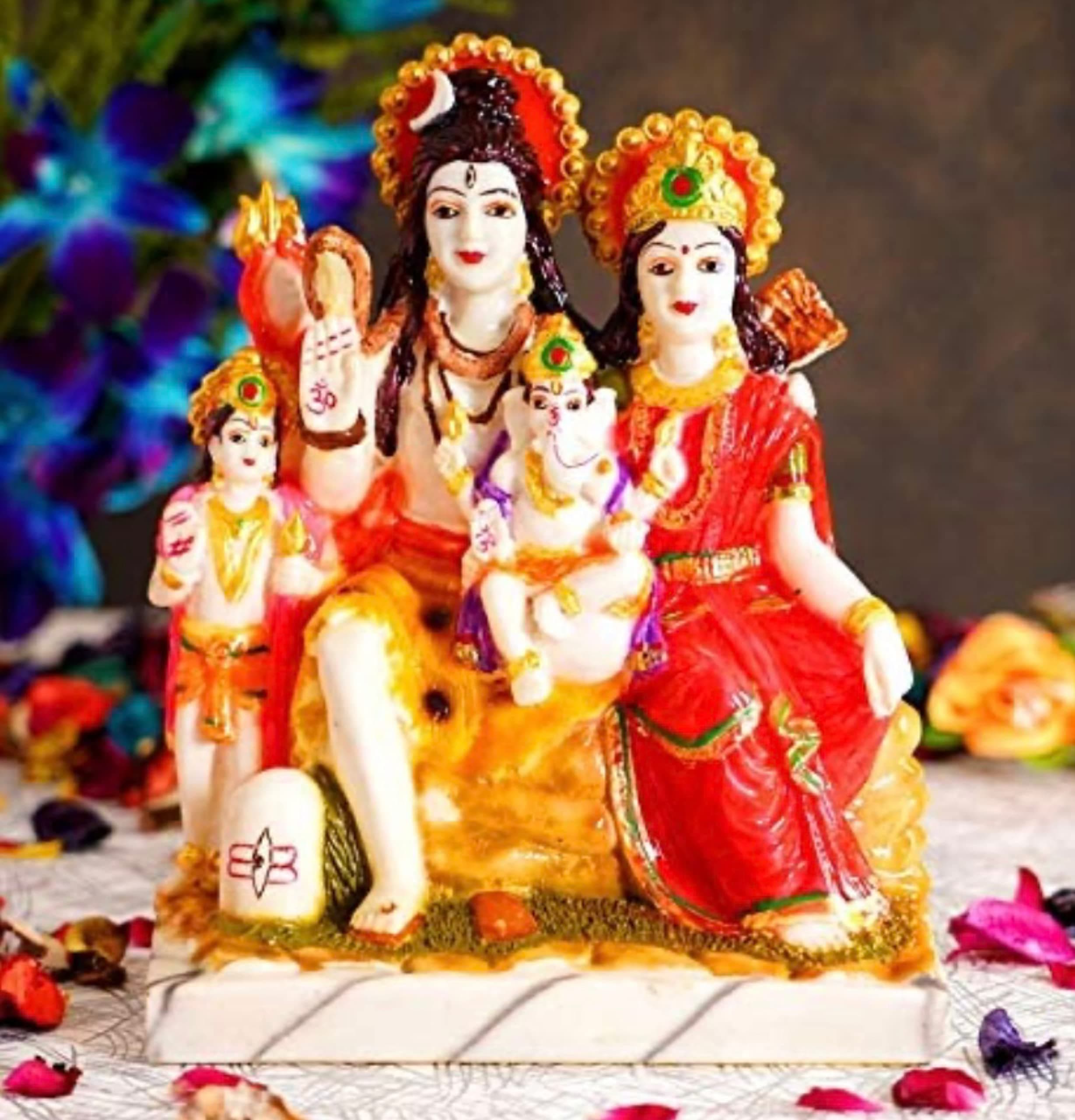 KRISHNAGALLERY1 Marble Dust Lord Shiv Parivar Family Murti Statue with Kartik Idol 9 Inch Multicolor