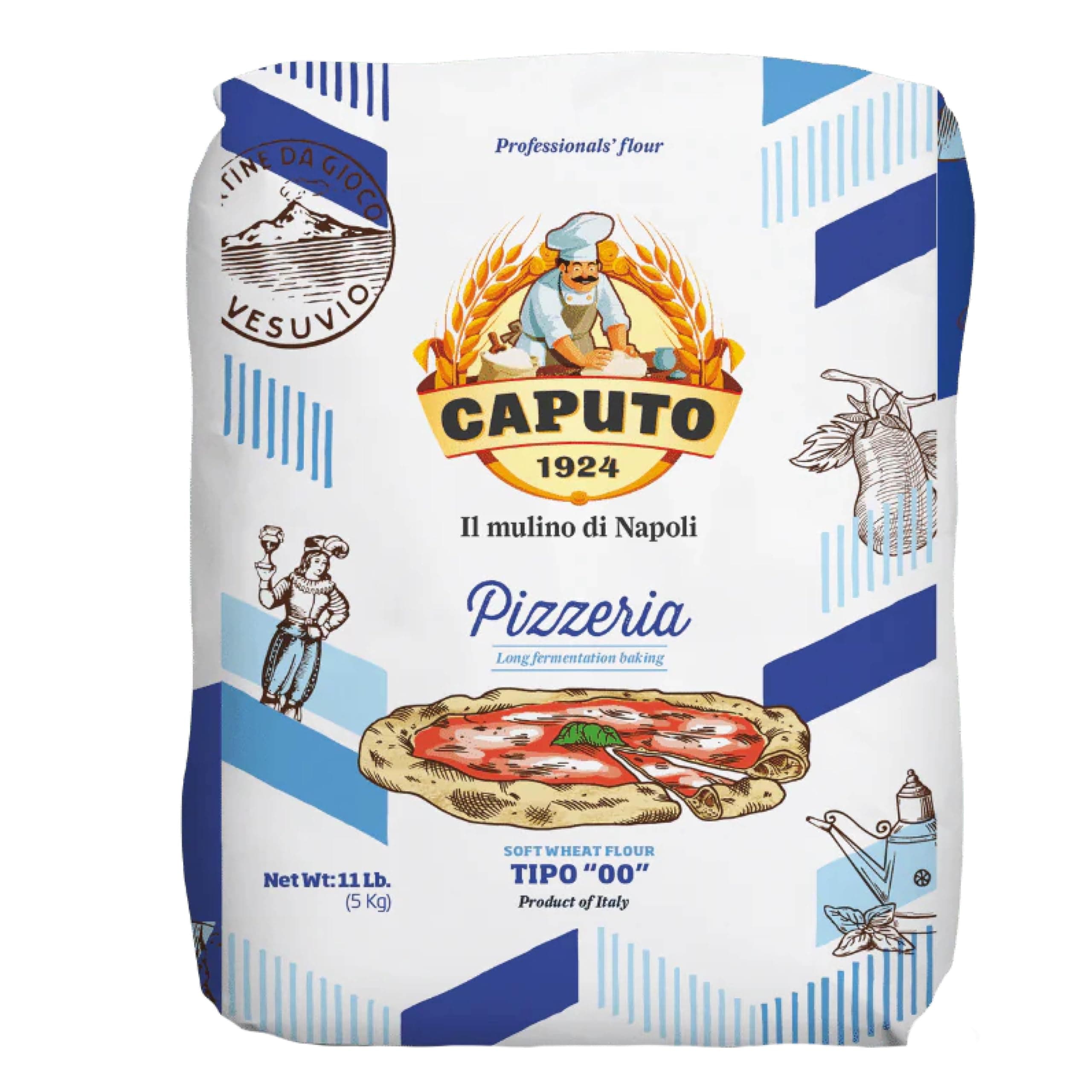 Antimo Caputo Pizzeria Flour Blue, 11 Pound (5Kg) Bag - Italian 00 Flour - Soft Wheat for Pizza Dough - Makes that Perfectly Elastic, Chewy, Crispy Bubble Neapolitan Pizza