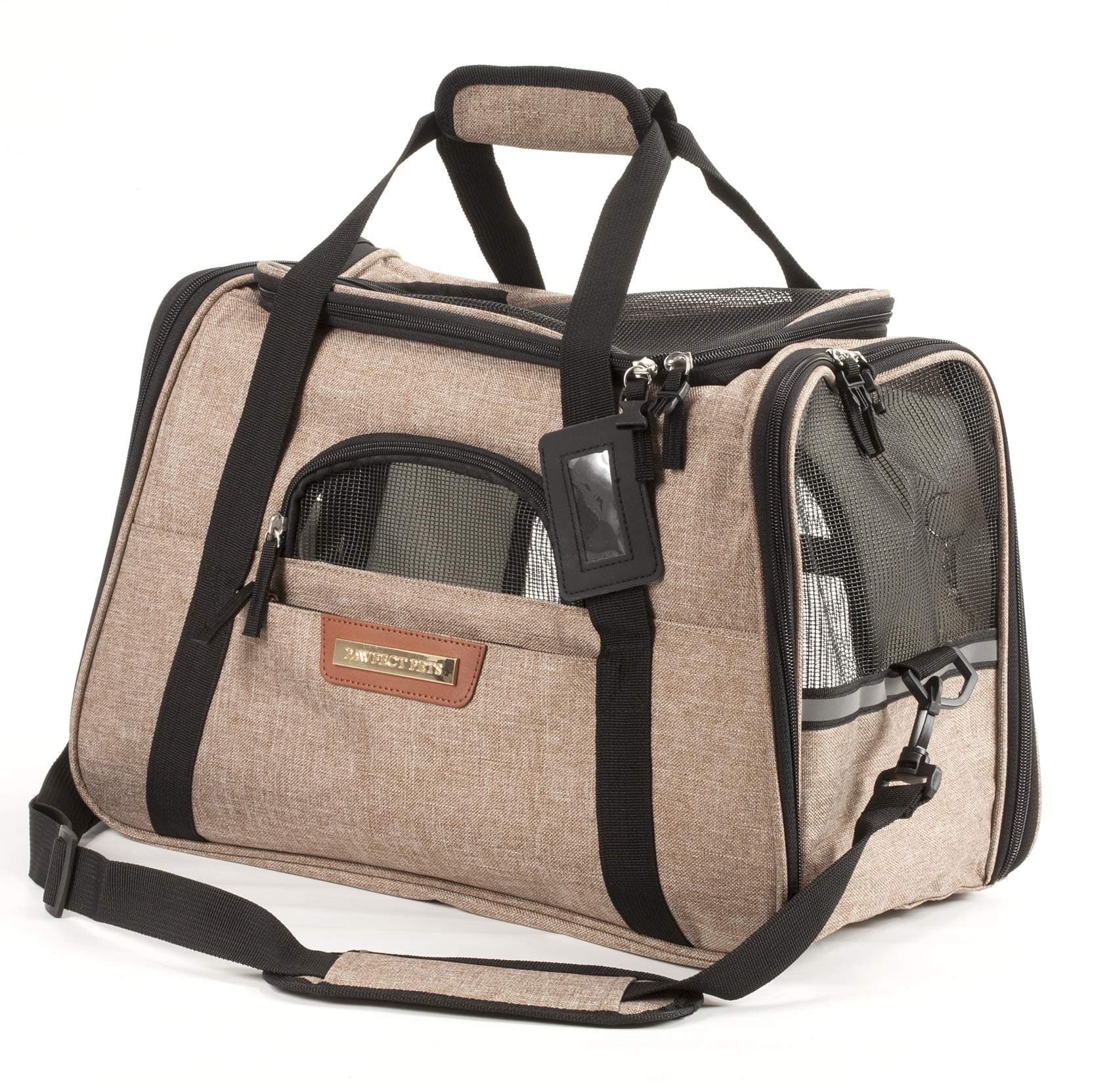 Pawfect Pets Pet Travel Carrier, Soft-Sided with Two Pet Mats for Small Dogs and Cats (Khaki)