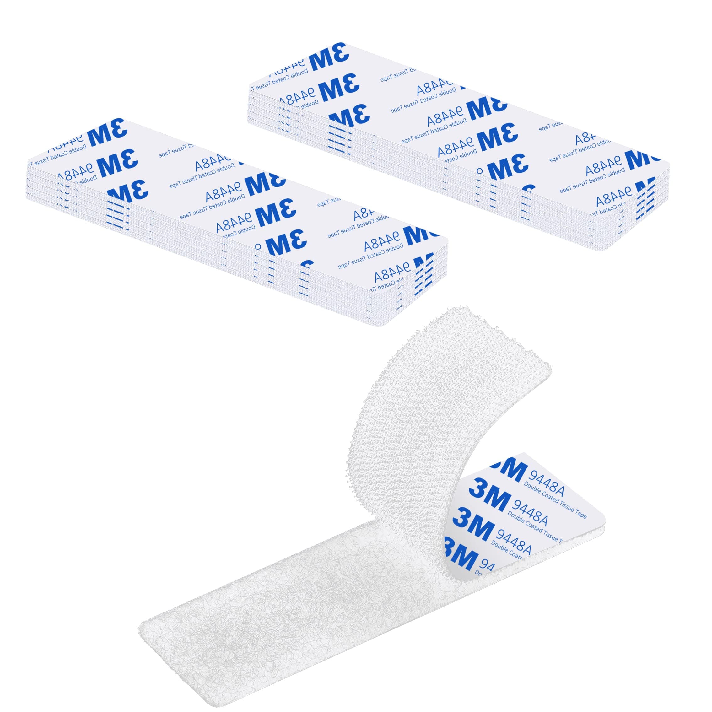 Rusoz 10 Pairs Hook and Loop Tape Self Adhesive, Number Plate Sticky Pads Heavy Duty No Nail Need Picture Hanging Strips Wall Mounting Sticky Packs for Indoor and Outdoor Use (White,3cm x 10cm)