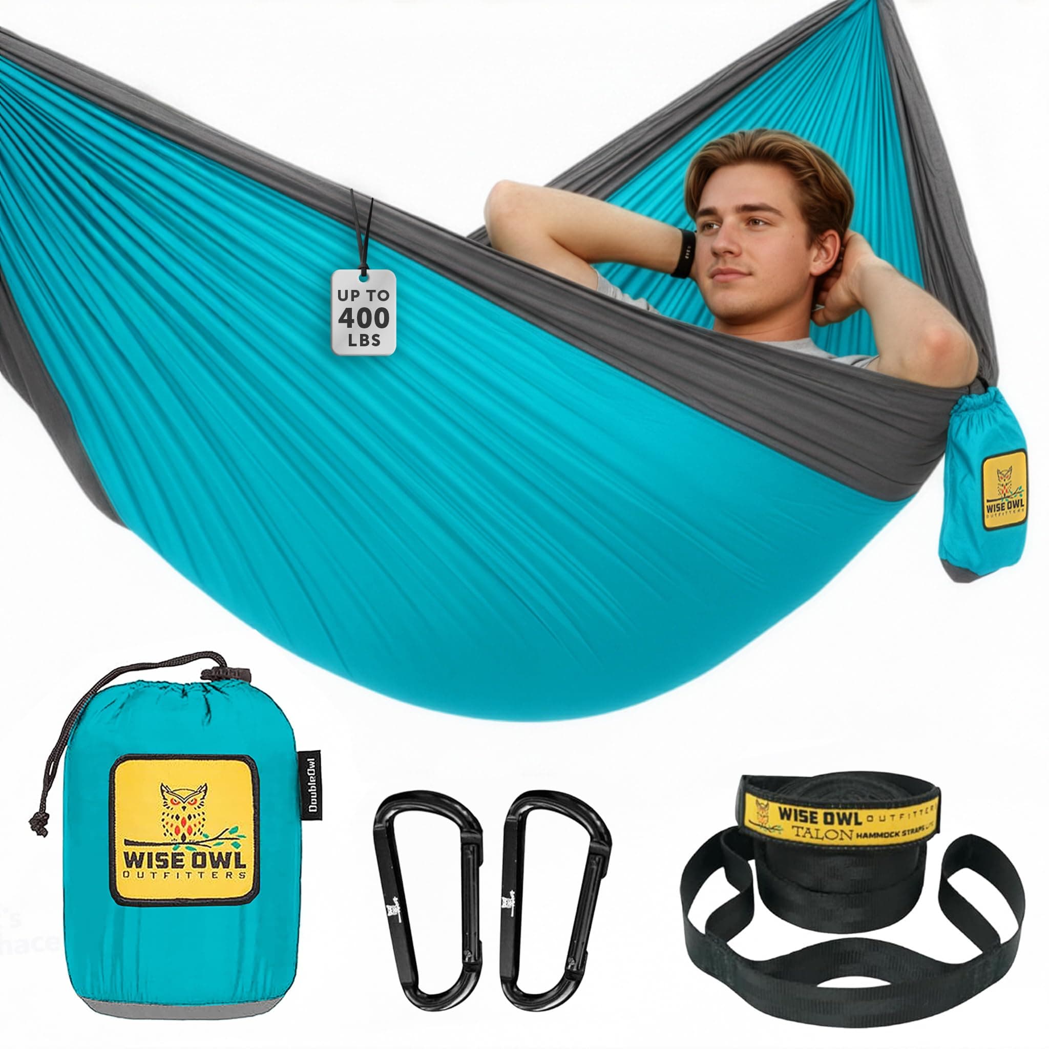 Wise Owl Outfitters Camping Hammock – 500lbs Portable Hammock with Tree Straps - Travel, Backpacking, Hiking, Outdoors Camping Gear - Single or Double