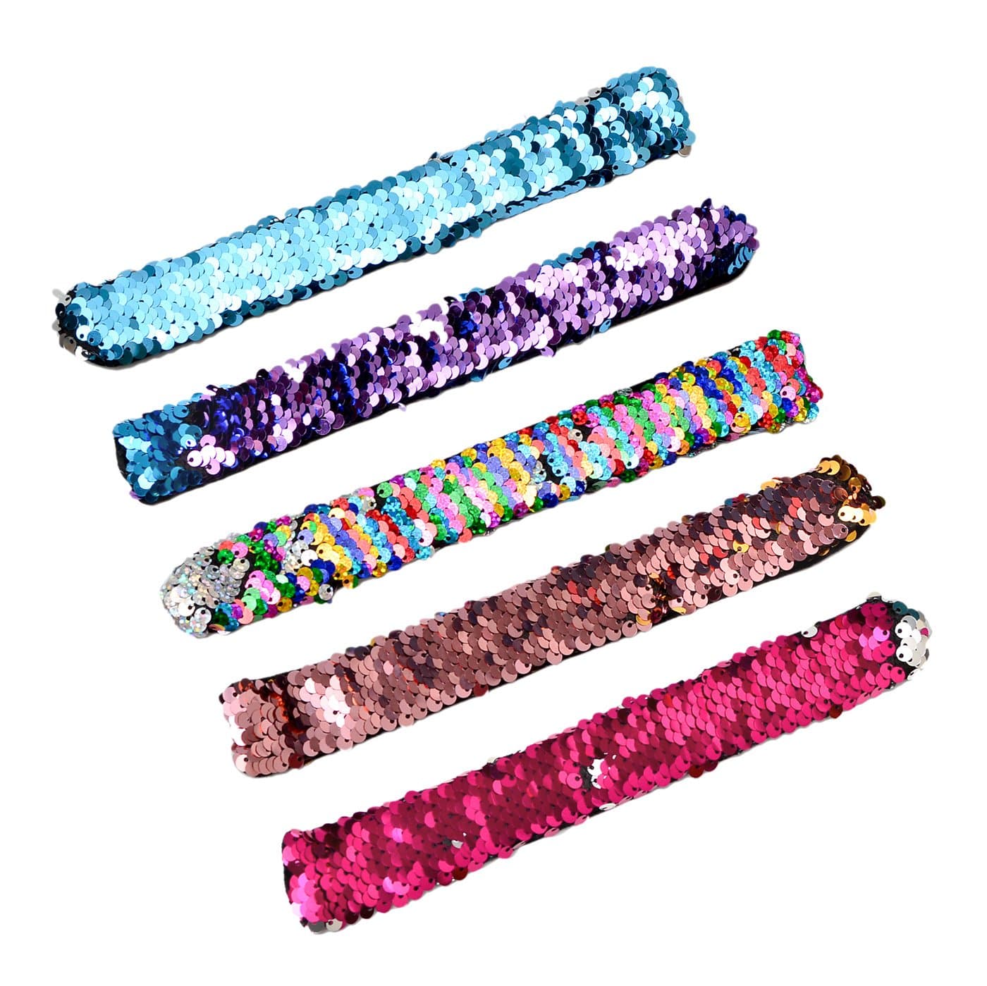 Yolito 5 Pack Slap Mermaid Bracelets Reversible Magic Wristband Sequin Mermaid Bracelets Toys with Comfortable Velvet Lining Birthday for Girls, Boys and Kids
