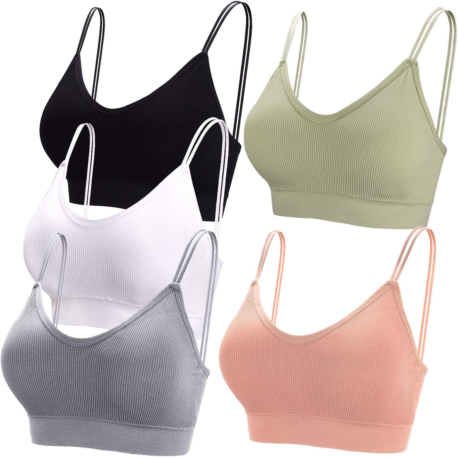 5 Pieces Camisole Bras for Women V Neck Camisole Bralettes Seamless Sleeping Bra with Straps and Removable Pads for Women Girls