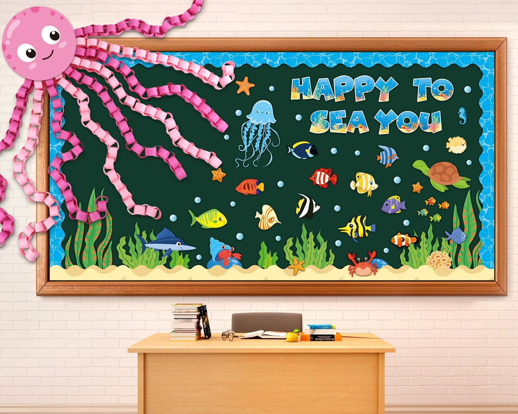 Justforjoyful 93 Pcs Sea Animal Bulletin Board Summer Classroom Decoration Under the Octopus Cutouts for Kids School Supplies Happy to Sea You Paper Wall Decor Summer Ocean Fish Cardstock Party Decor