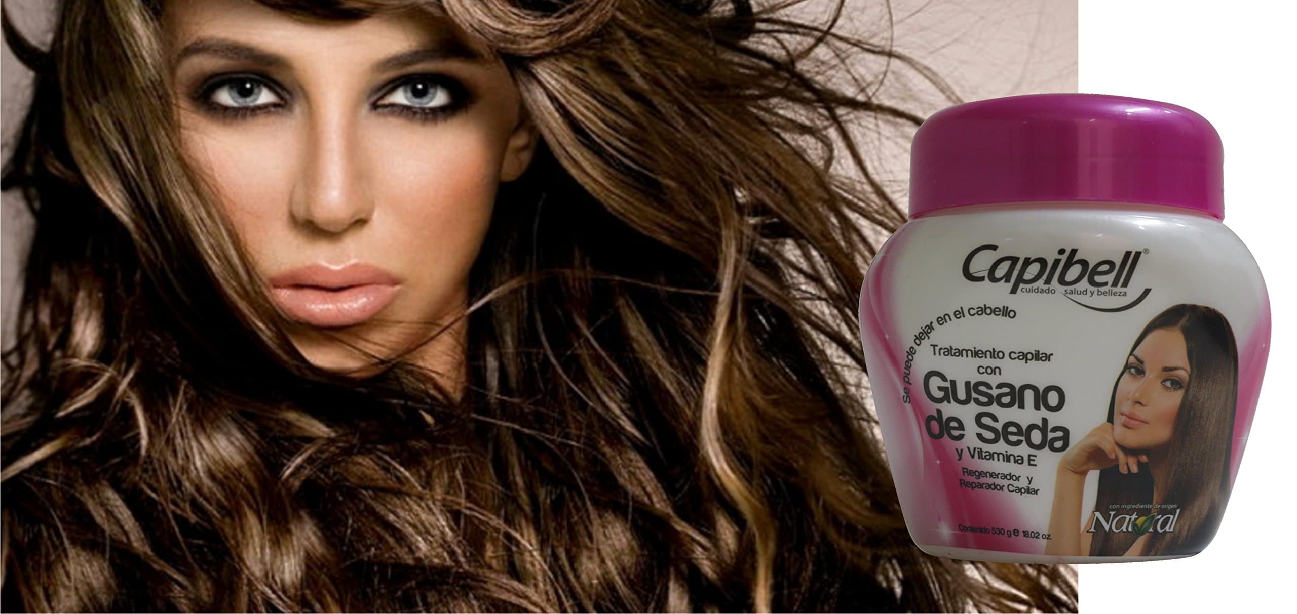 Capibell-Gusano De Seda tratamiento puede ser utilizado en todo tipo de cabello, inclusive los tinturados y químicamente tratados. Contiene gusano de seda, semillas de Lino, Vitamina E 530gr/ 18.02