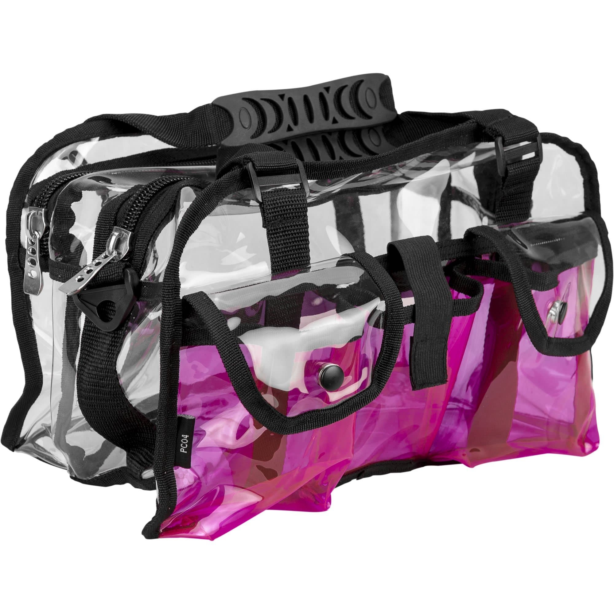 Casemetic Clear Set Bag Double Zippered Storage Compartment with 3 External Pockets and Shoulder Strap, Pink