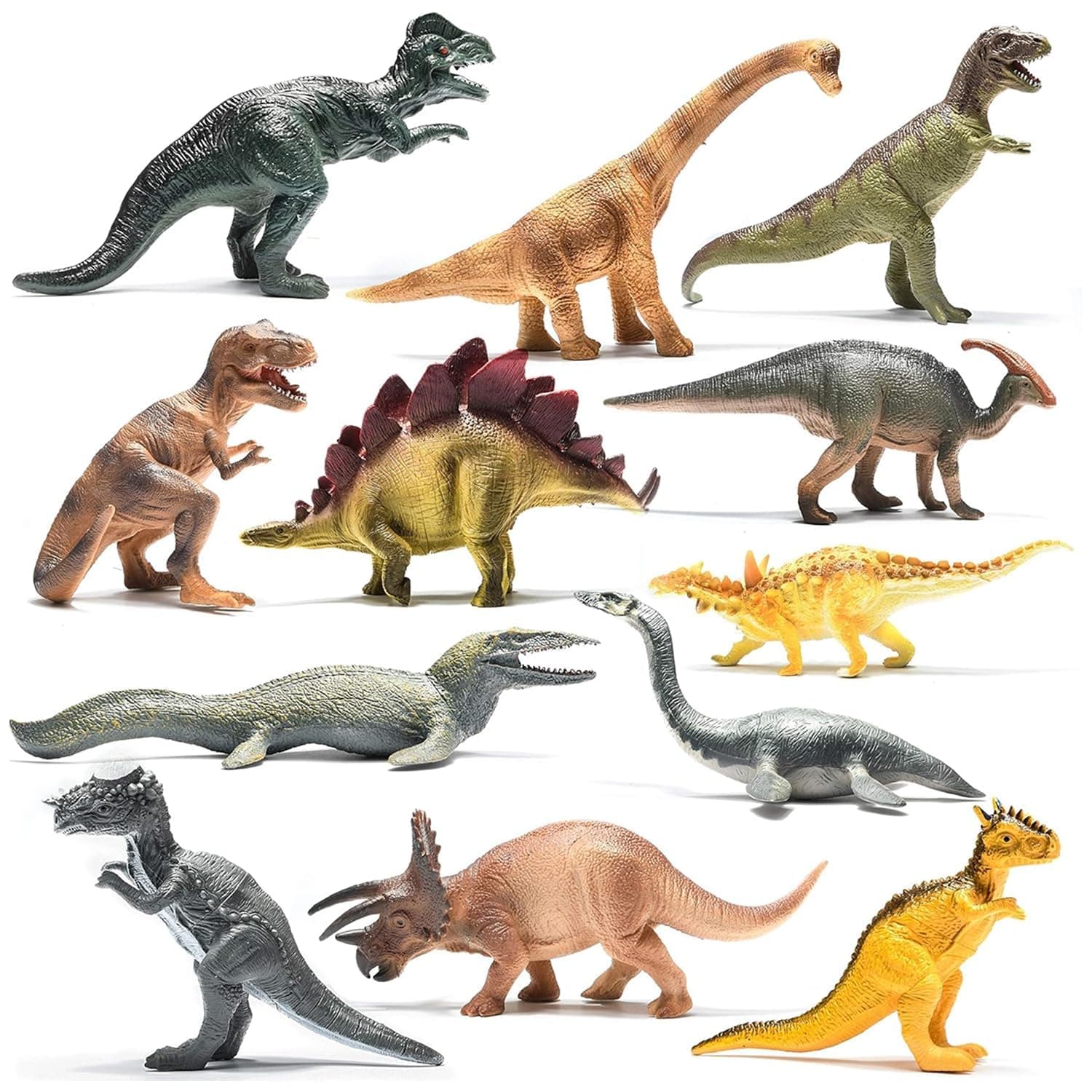 12 Large Realistic 10-Inch Dinosaurs