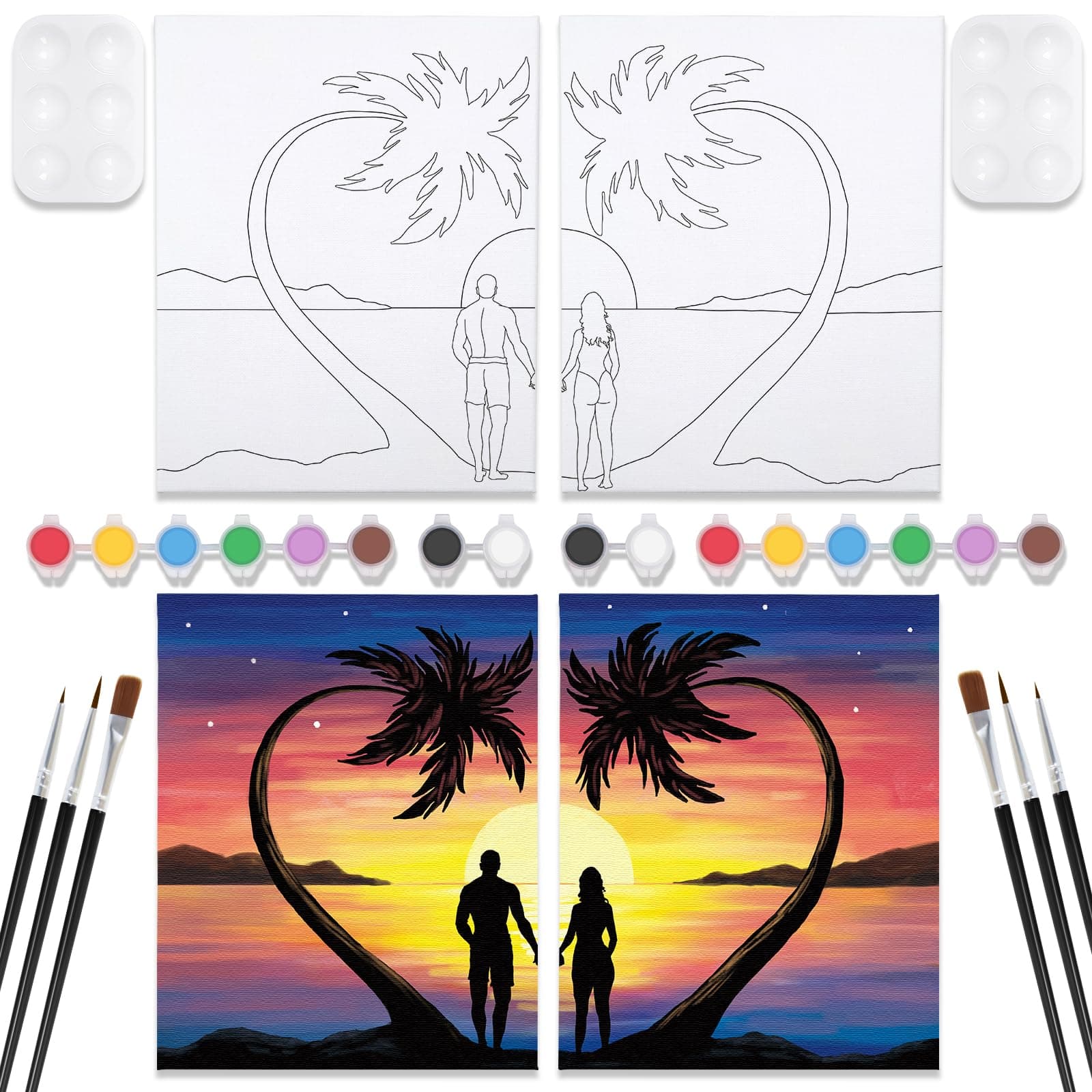 Nuberlic2 Pack Pre Drawn Canvas for Painting Sip and Paint Kit for Adults Kids Pre-Stretched Canvas Outline for Paint and Sip Kit for Adult's Date Night, Valentine's Day Gift 8x10 Inch
