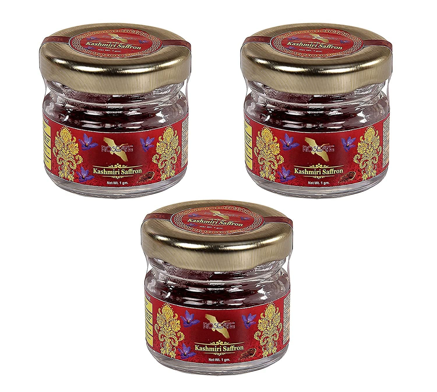 Roseate (Buy 2 Get 1 Free/ 3 Gram Kesar) A++ Grade Kashmiri Kesar/Saffron Natural Pure & Original Premium Organic Quality for Pregnant Women/Cooking/Skin (3 Packs of 1 Gram) Immunity Booster