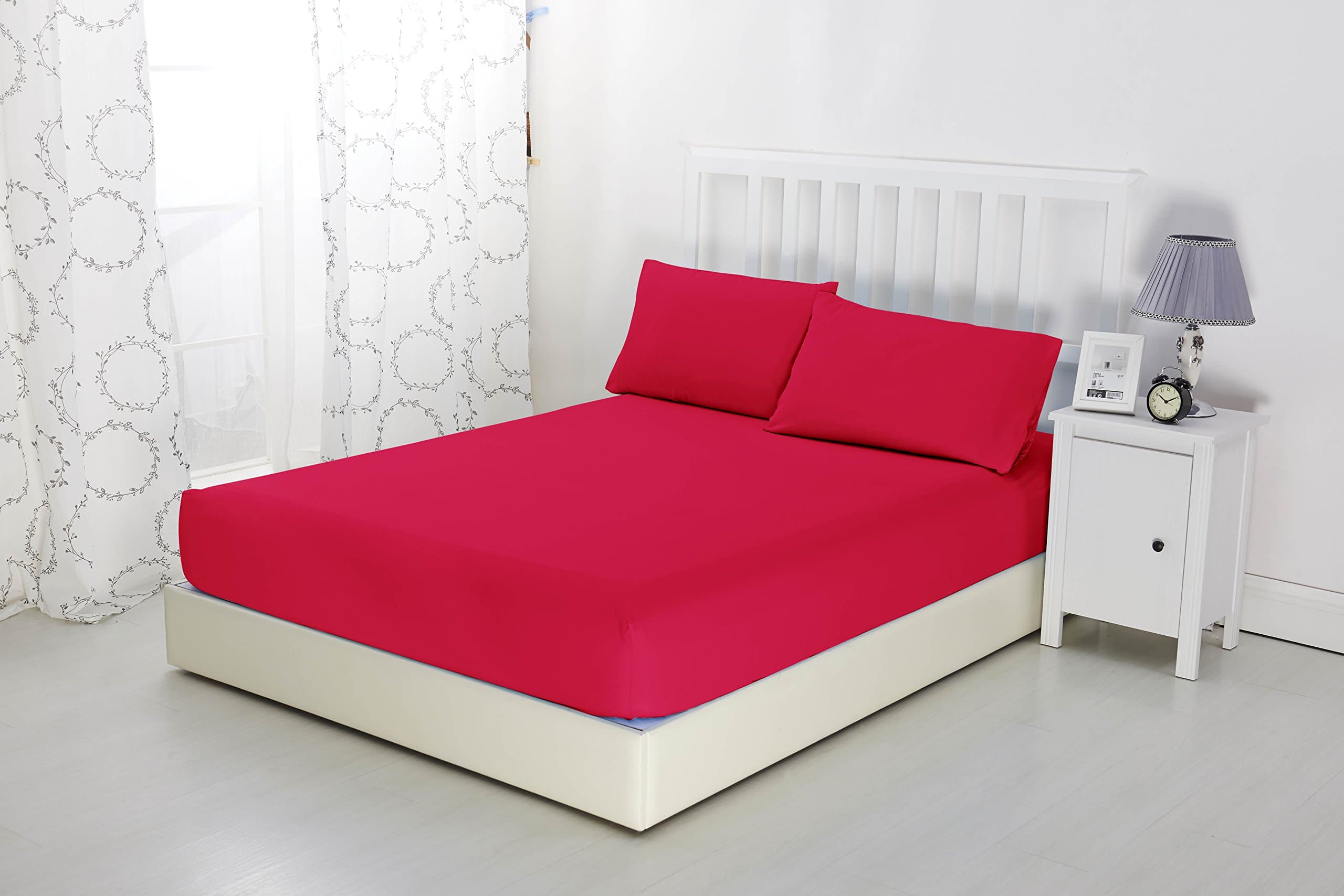 Sonia Moer Super Soft Brushed Microfibre Fitted Sheet - Non Iron Breathable Hypoallergenic Bottom Sheet with Strong Elastic Hem- Super King/Red