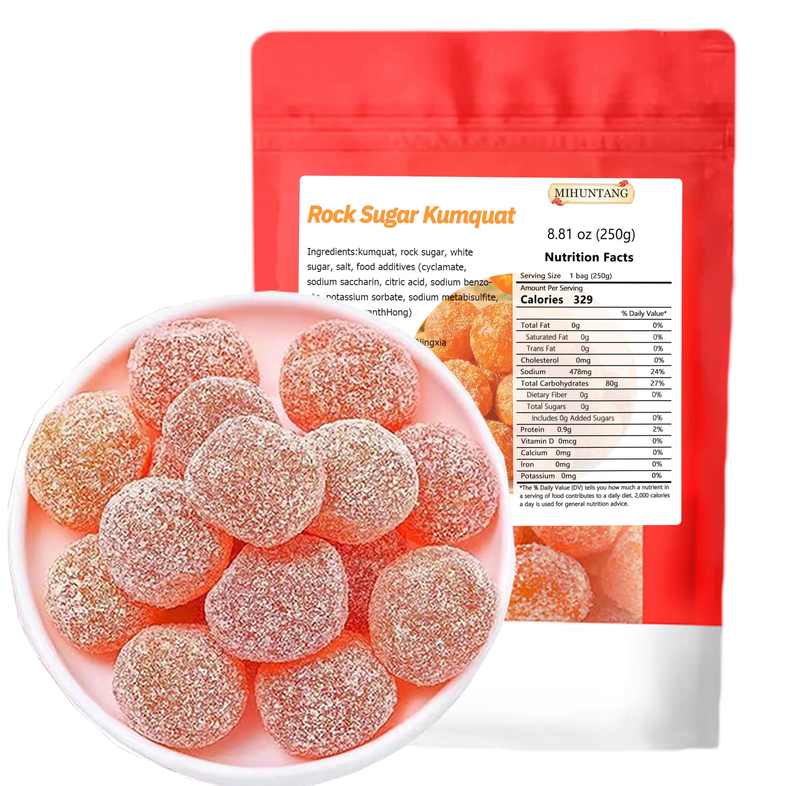 Icing Sugar Kumquat 8.81oz Candied Kumquat Chinese Traditional Snacks Cantonese Style Preserved Fruits