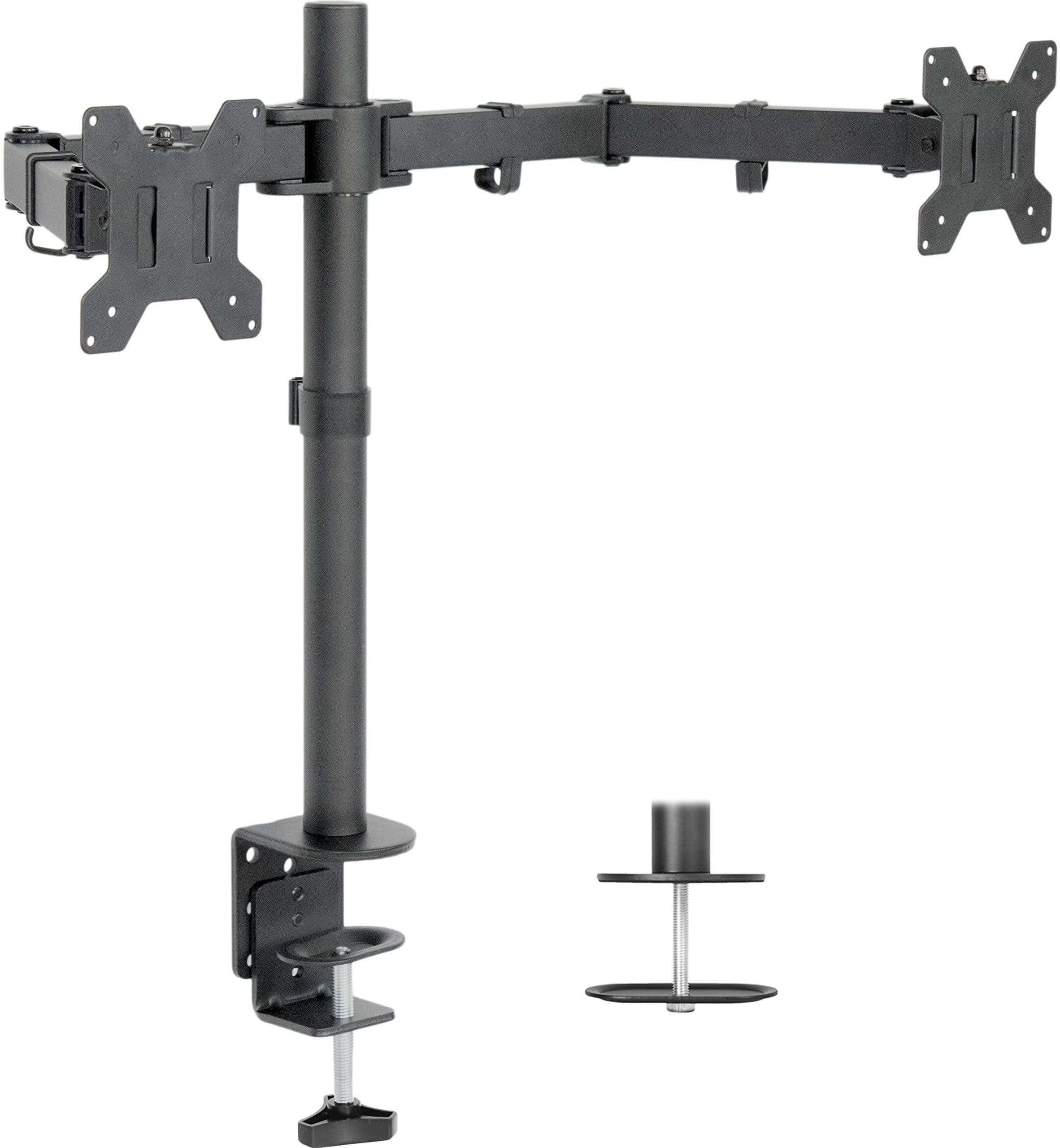 Vivos Dual LCD LED Monitor Desk Mount Stand with C-clamp and Bolt-Through Grommet Options | Heavy Duty Fully Adjustable Arms Hold Two (2) Screens up to 27" (STAND-V002)