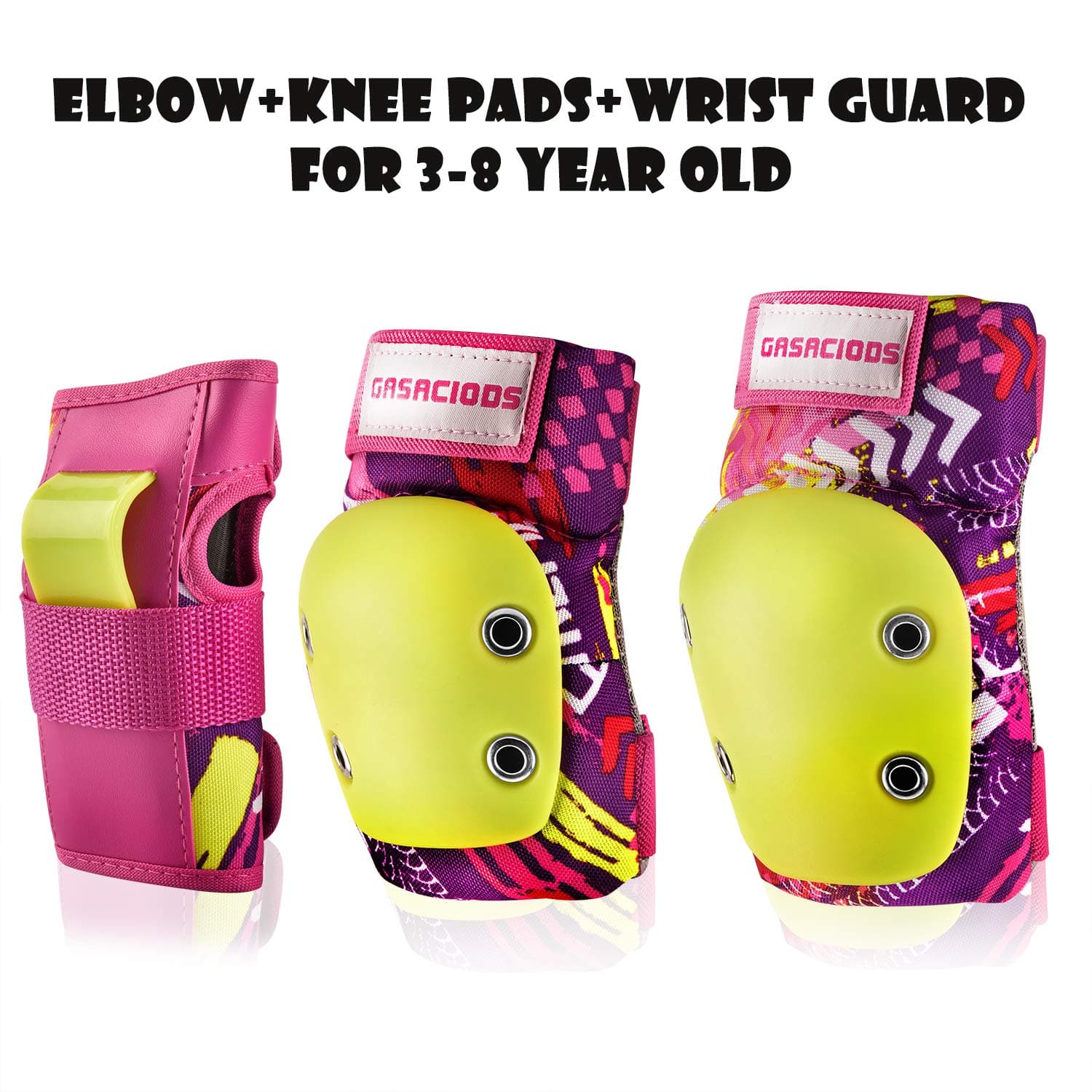 GASACIODS Kids/Child Sports Protective Gear， Colorful Shell Fabric Thickened Unzerbrechlich Design，Knee Pads Elbow Pads Wrist Guards Pads Set for Skateboarding Inline Roller Skating Cycling Bike