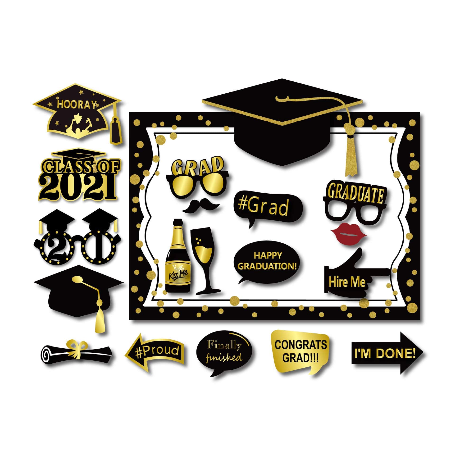 2021 Graduation Photo Booth Props Glitter Congratulations Graduation Party Decorations Class of 2021 Grad Photo Booth Frame Graduation Party Supplies Party Favors DIY Kit
