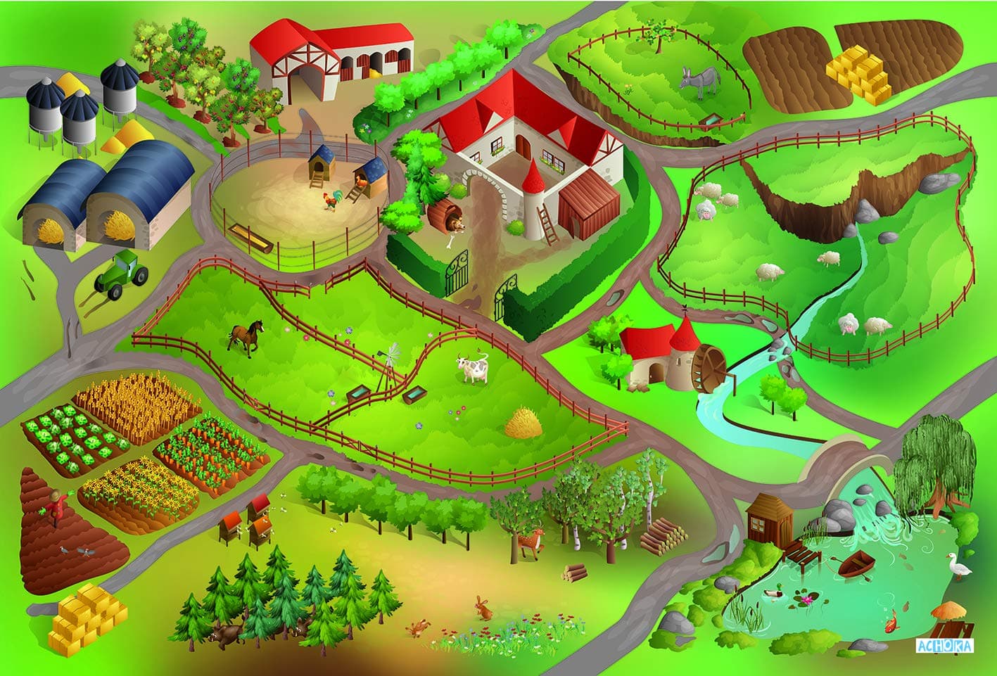 Playmat Collection Connect "Farm Carpet, Multi-Colour, 100 x 150 cm
